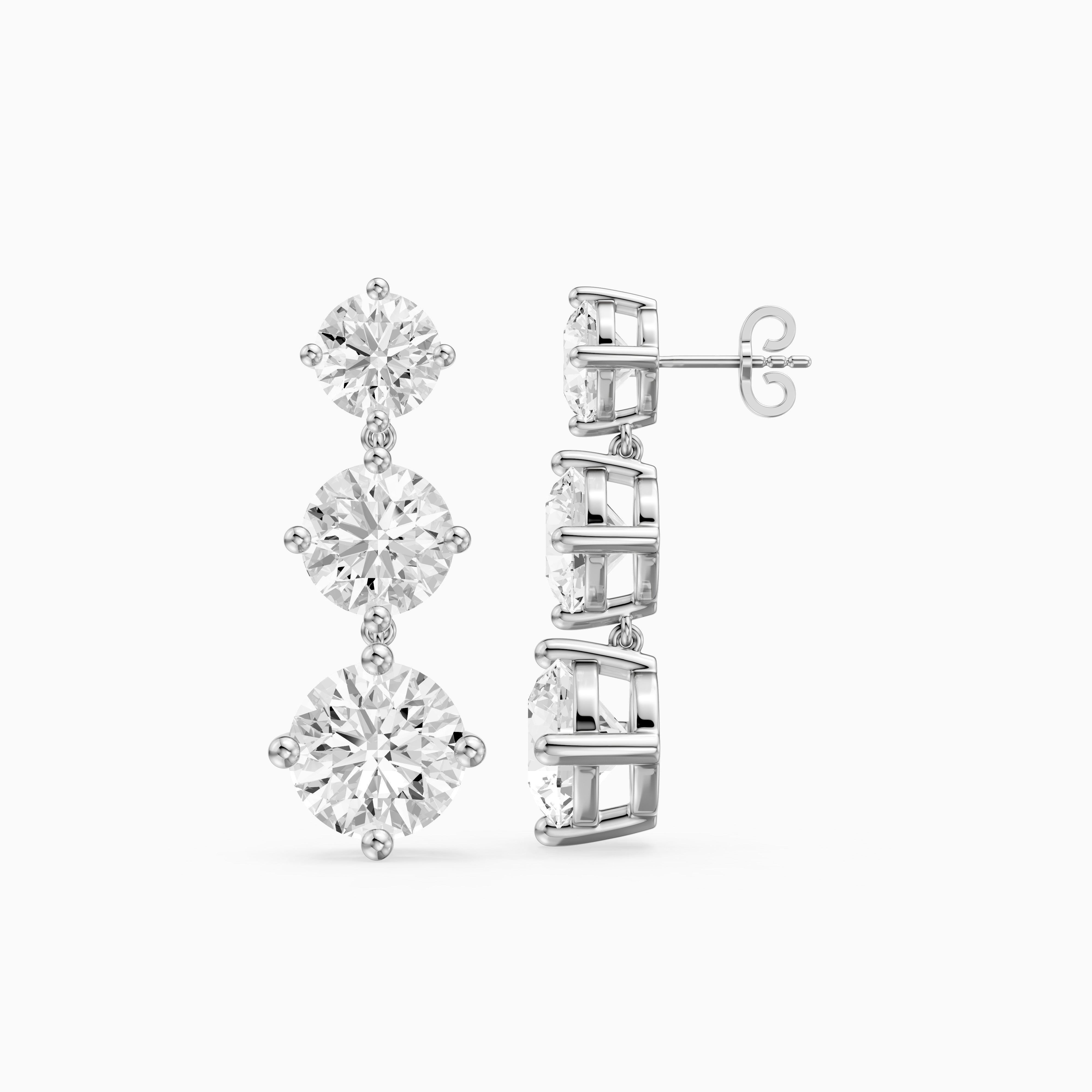 Danica Round Lab Grown Diamond Three Stone Graduated Drop Earrings