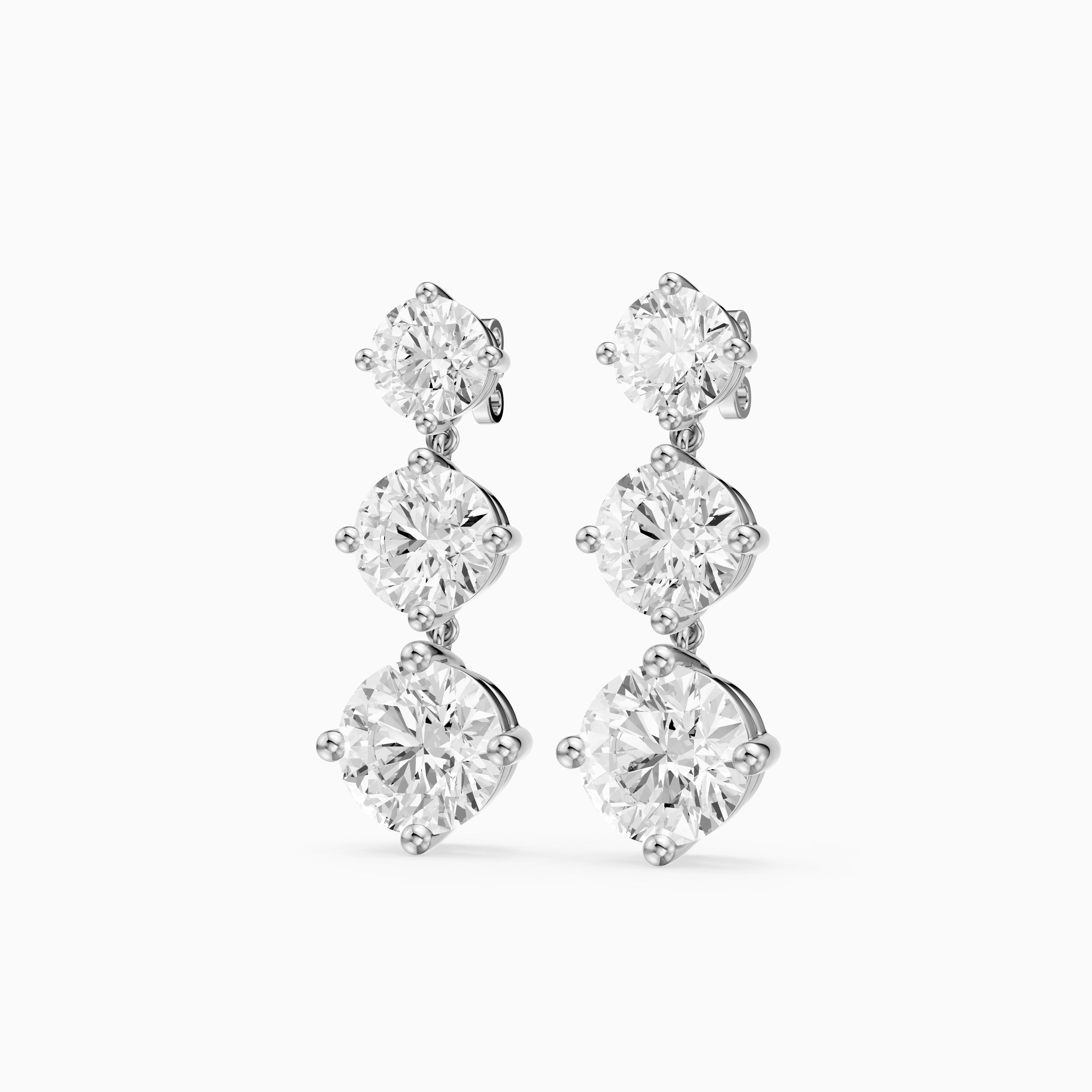 Danica Round Lab Grown Diamond Three Stone Graduated Drop Earrings