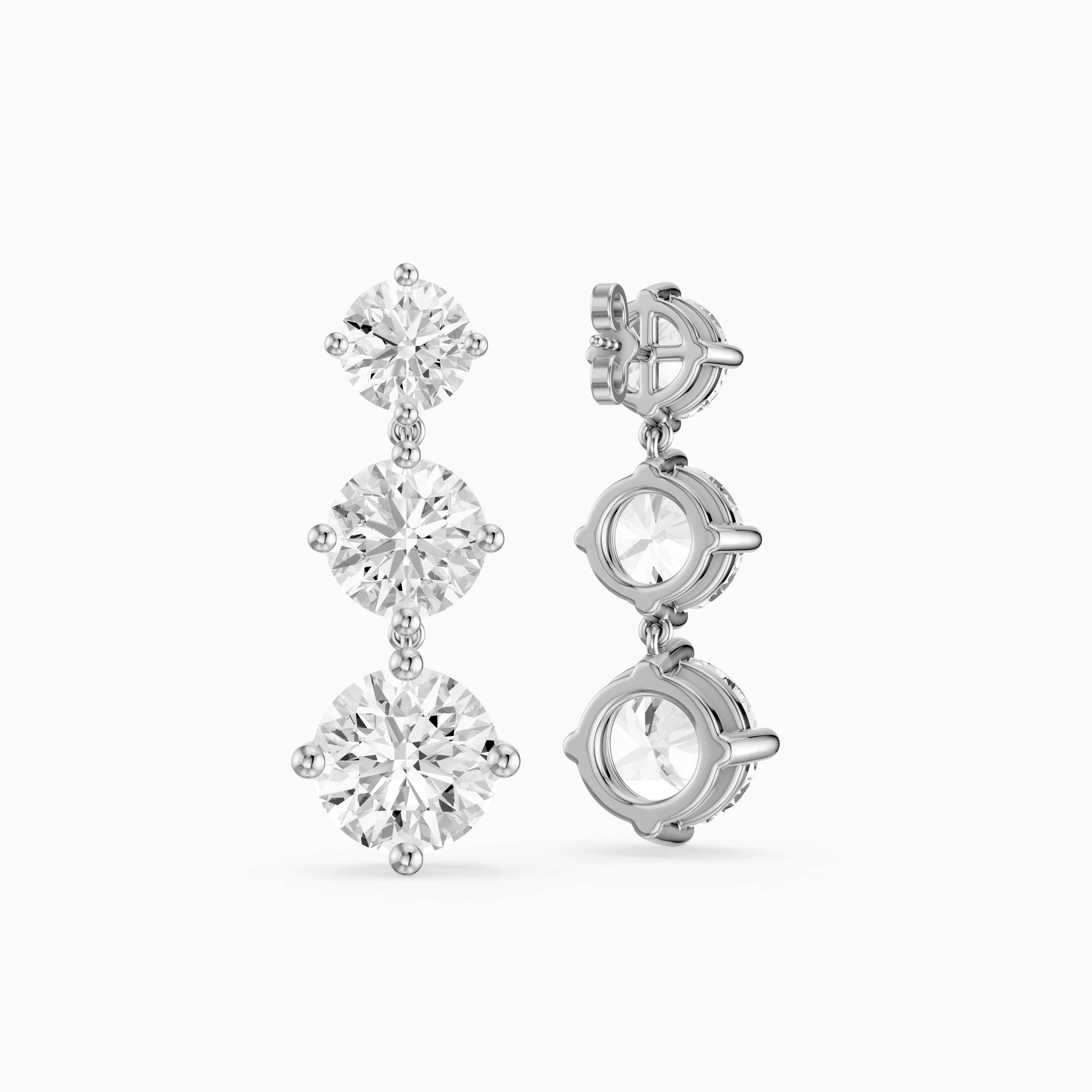 Danica Round Lab Grown Diamond Three Stone Graduated Drop Earrings