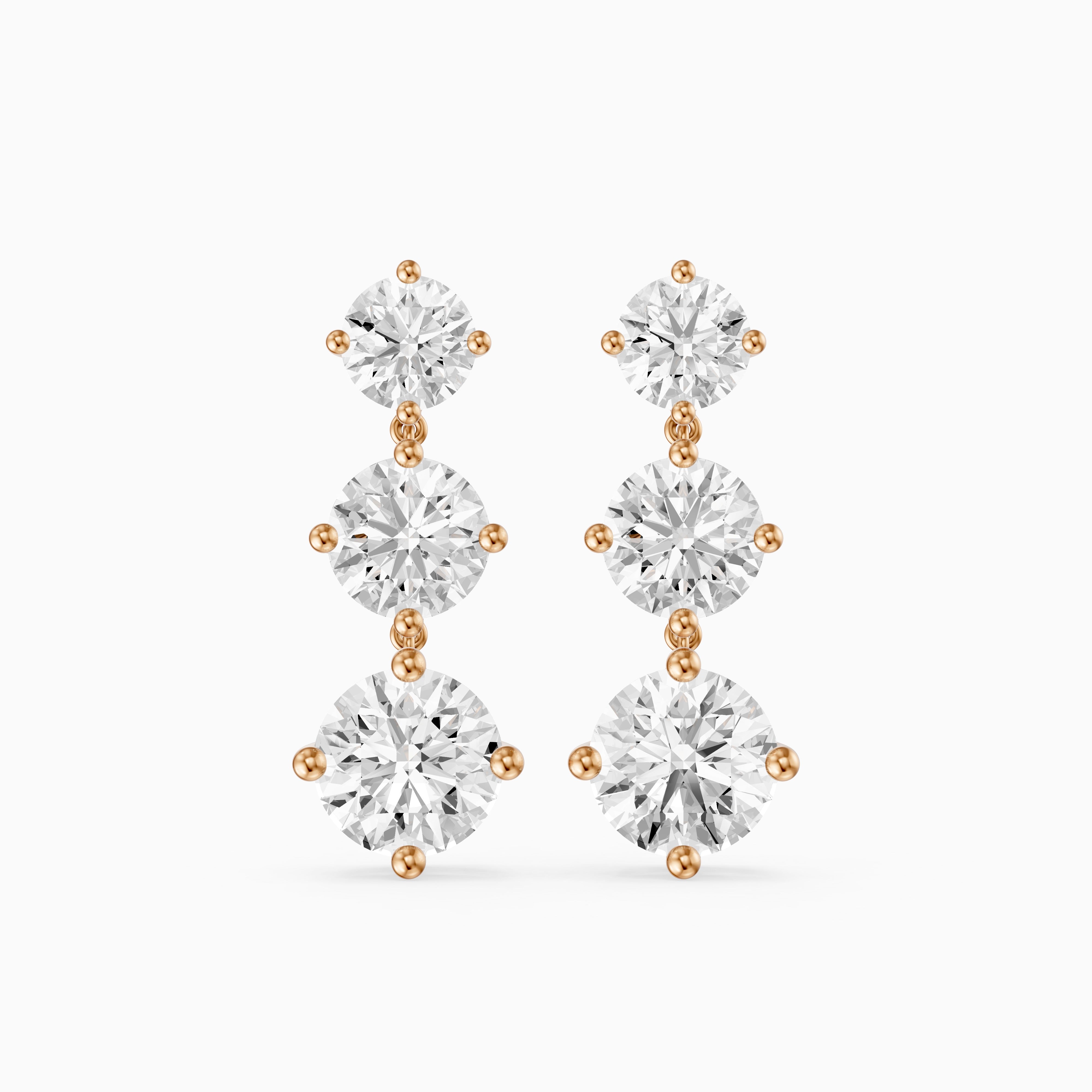 Danica Round Lab Grown Diamond Three Stone Graduated Drop Earrings