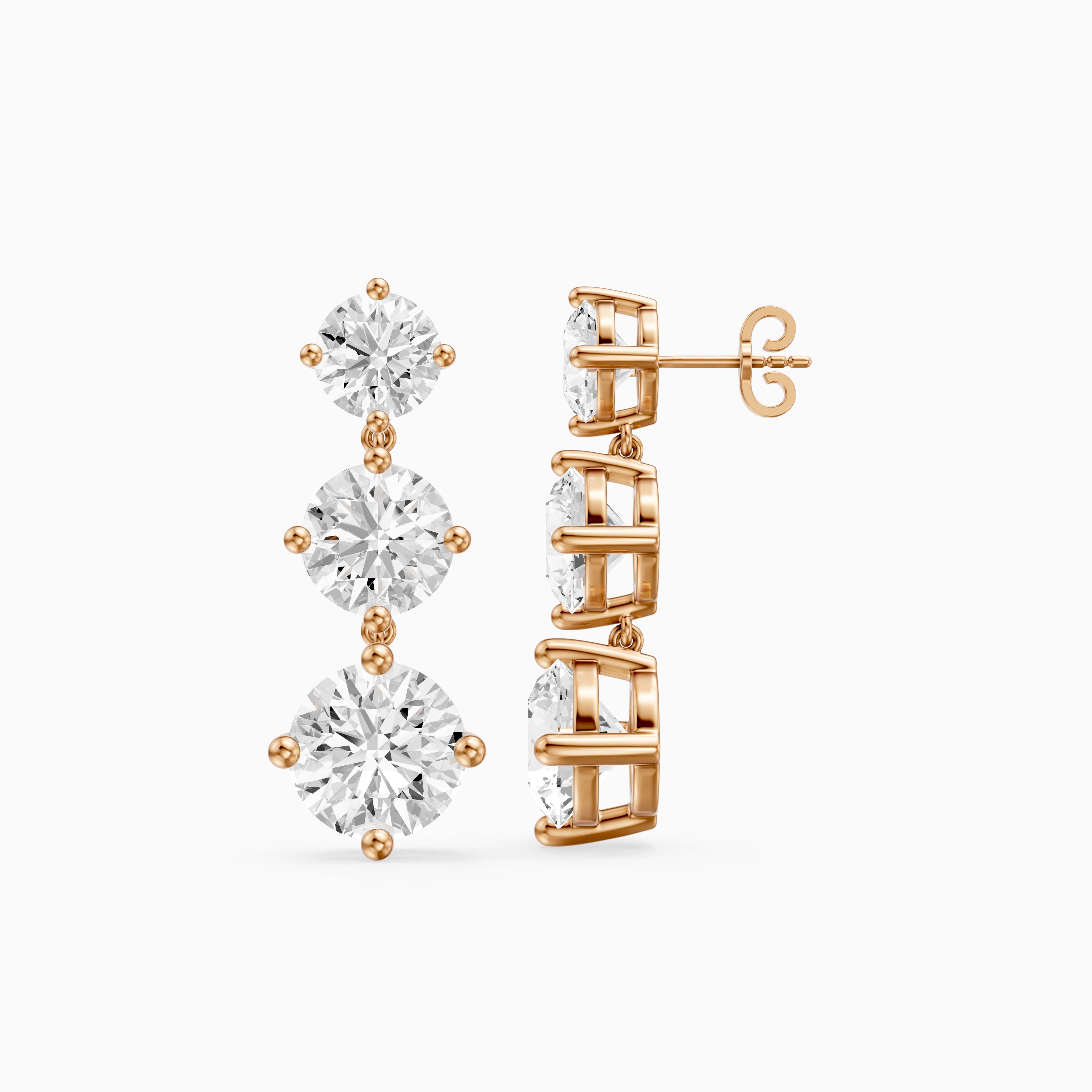Danica Round Lab Grown Diamond Three Stone Graduated Drop Earrings