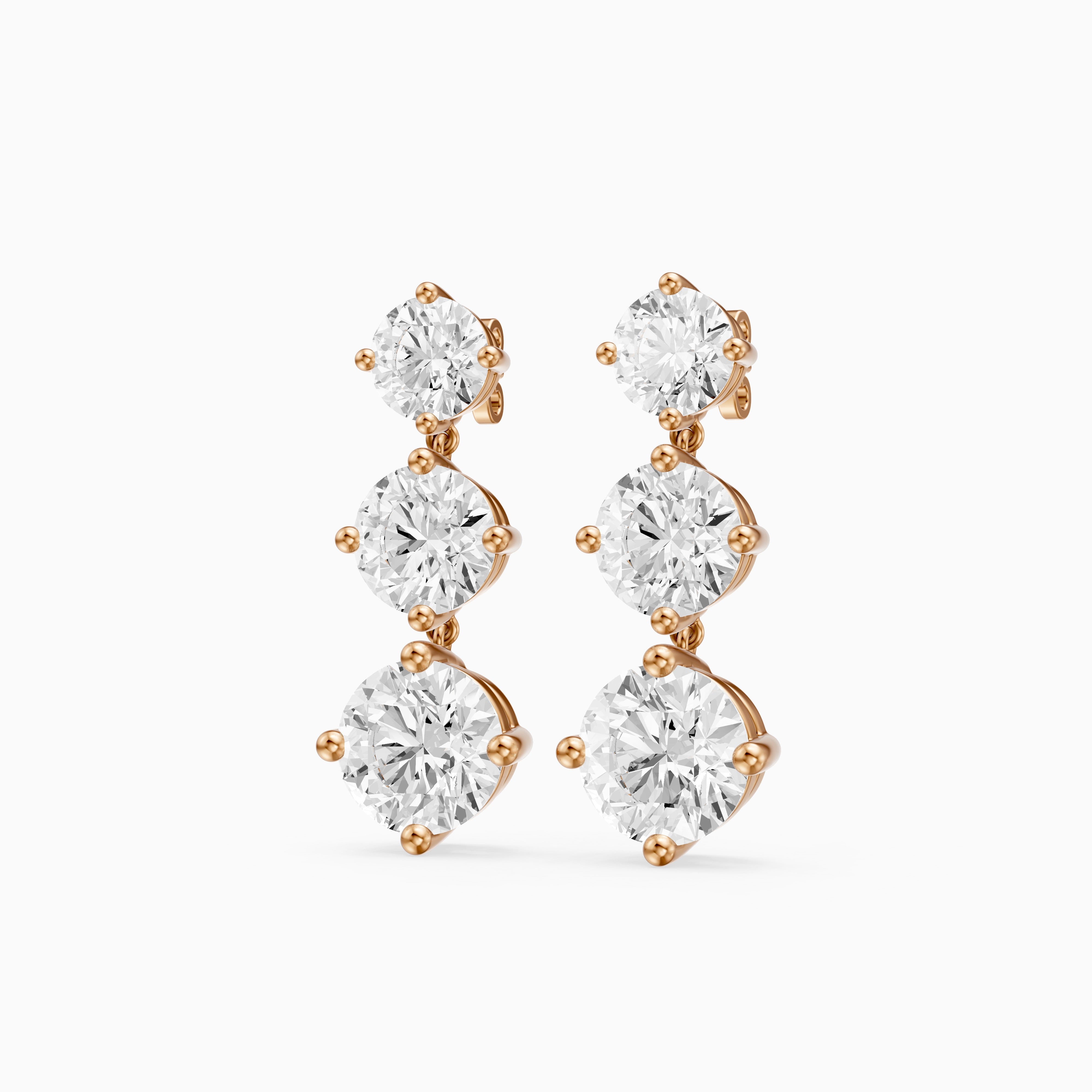 Danica Round Lab Grown Diamond Three Stone Graduated Drop Earrings