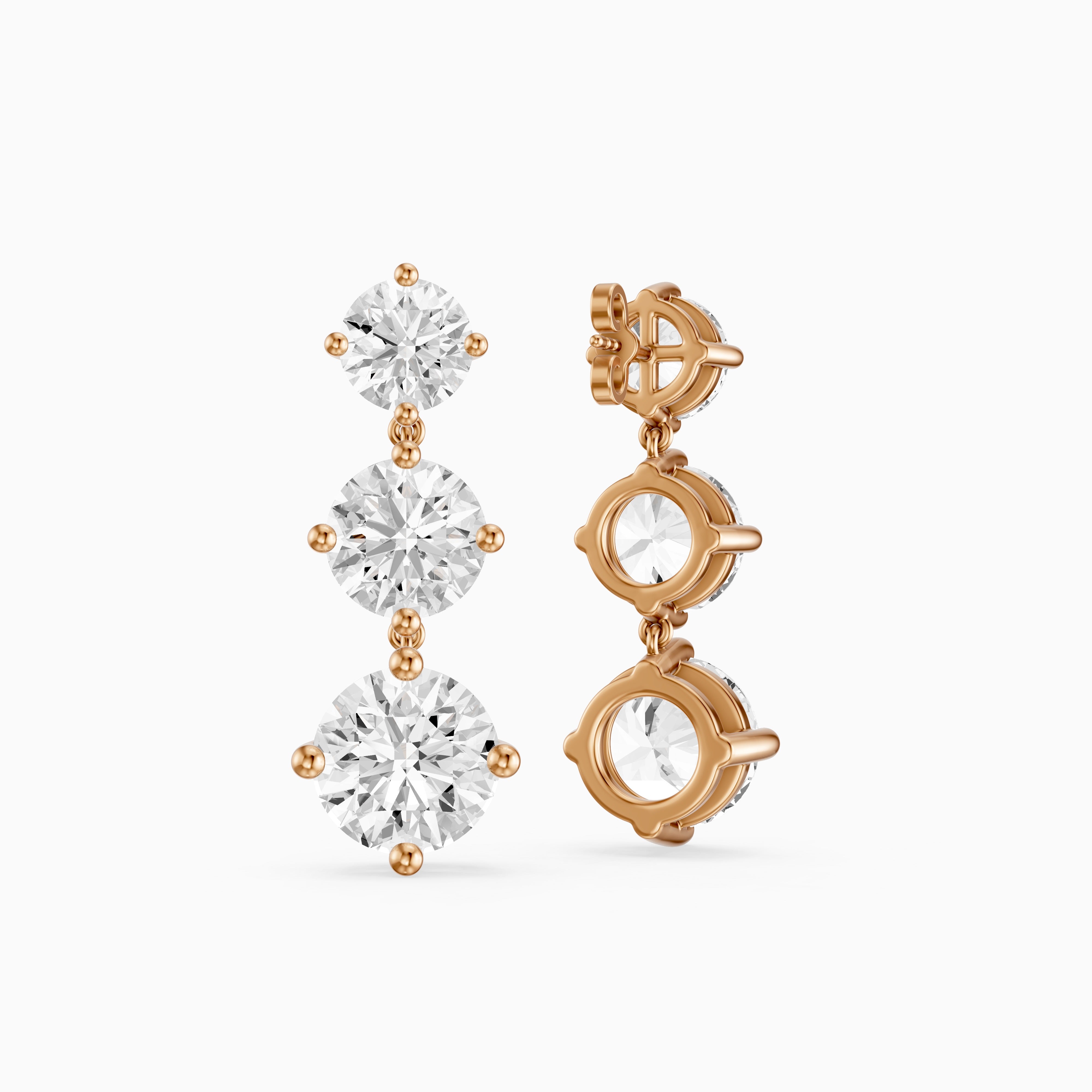 Danica Round Lab Grown Diamond Three Stone Graduated Drop Earrings