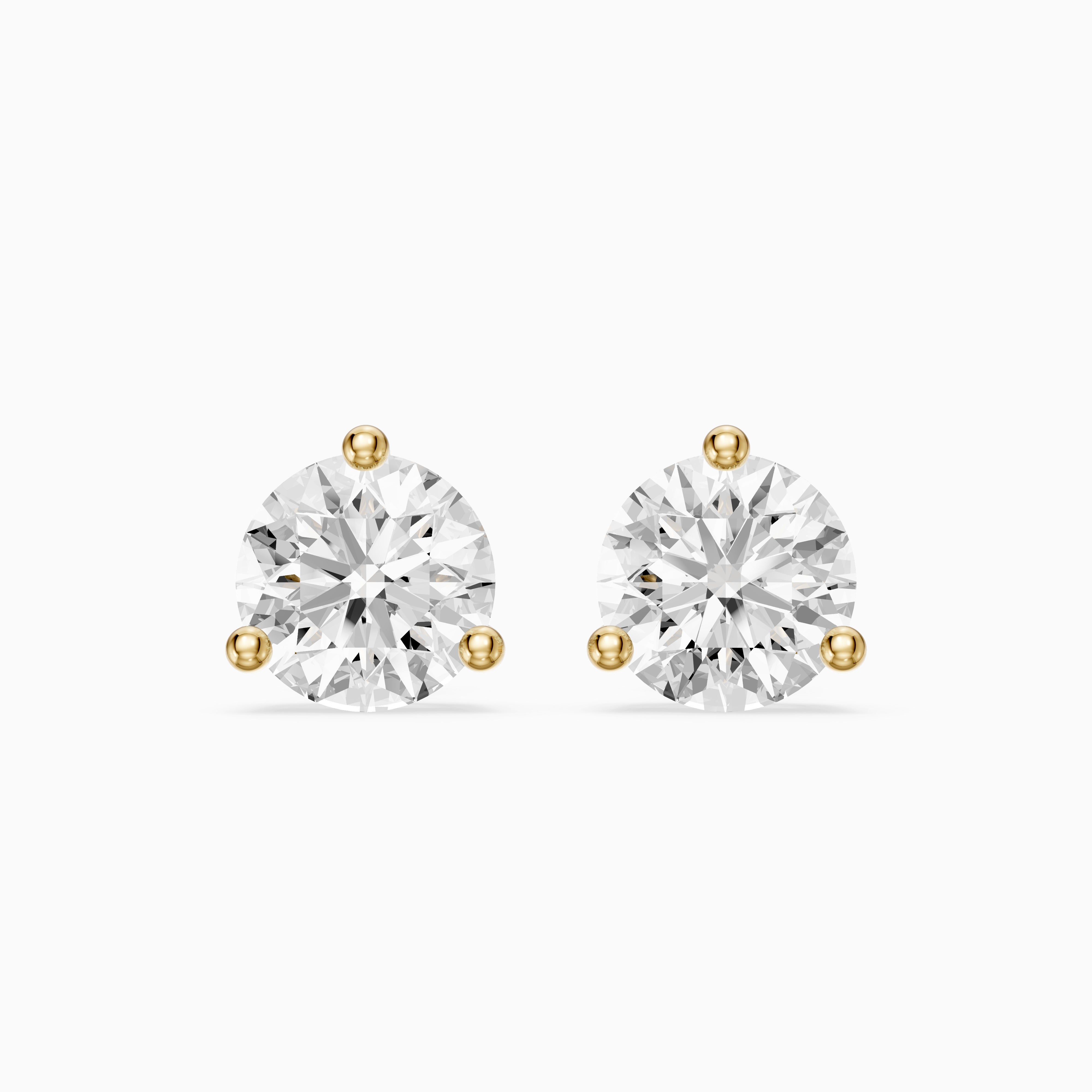 Daria Round Cut Lab Diamond Three Prong Solitaire Stud Earrings