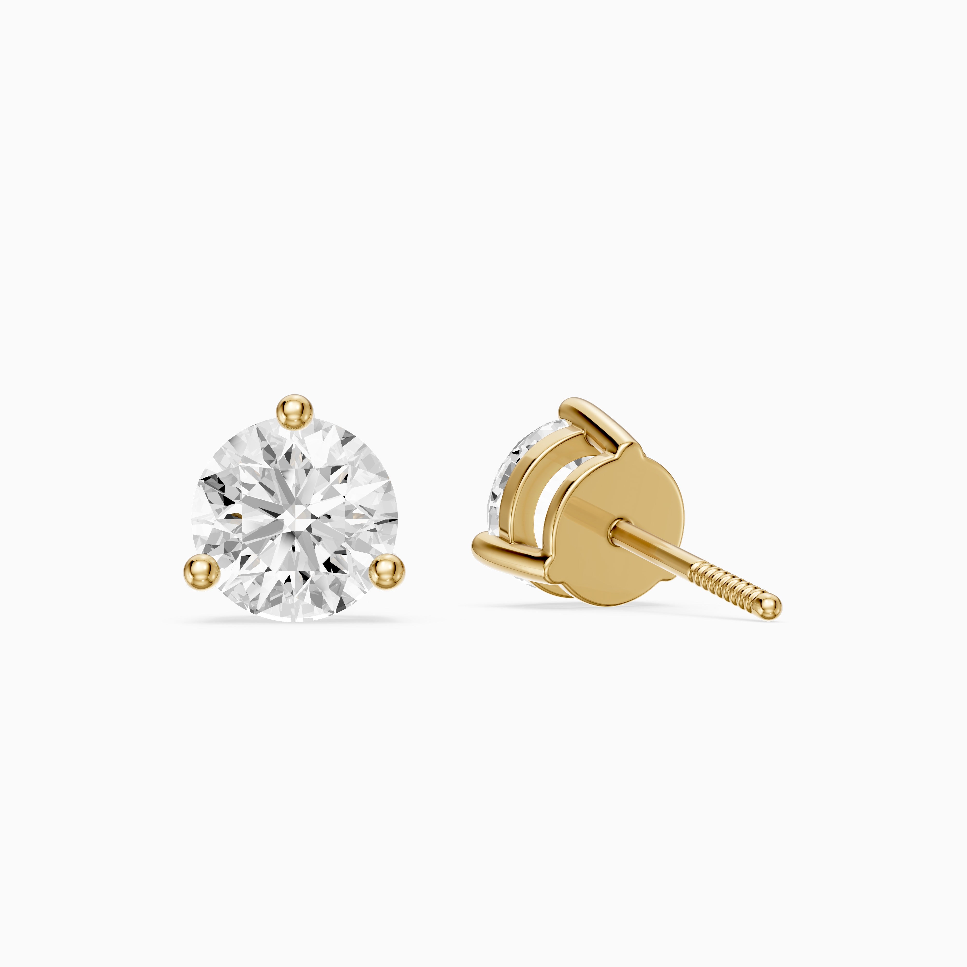 Daria Round Cut Lab Diamond Three Prong Solitaire Stud Earrings