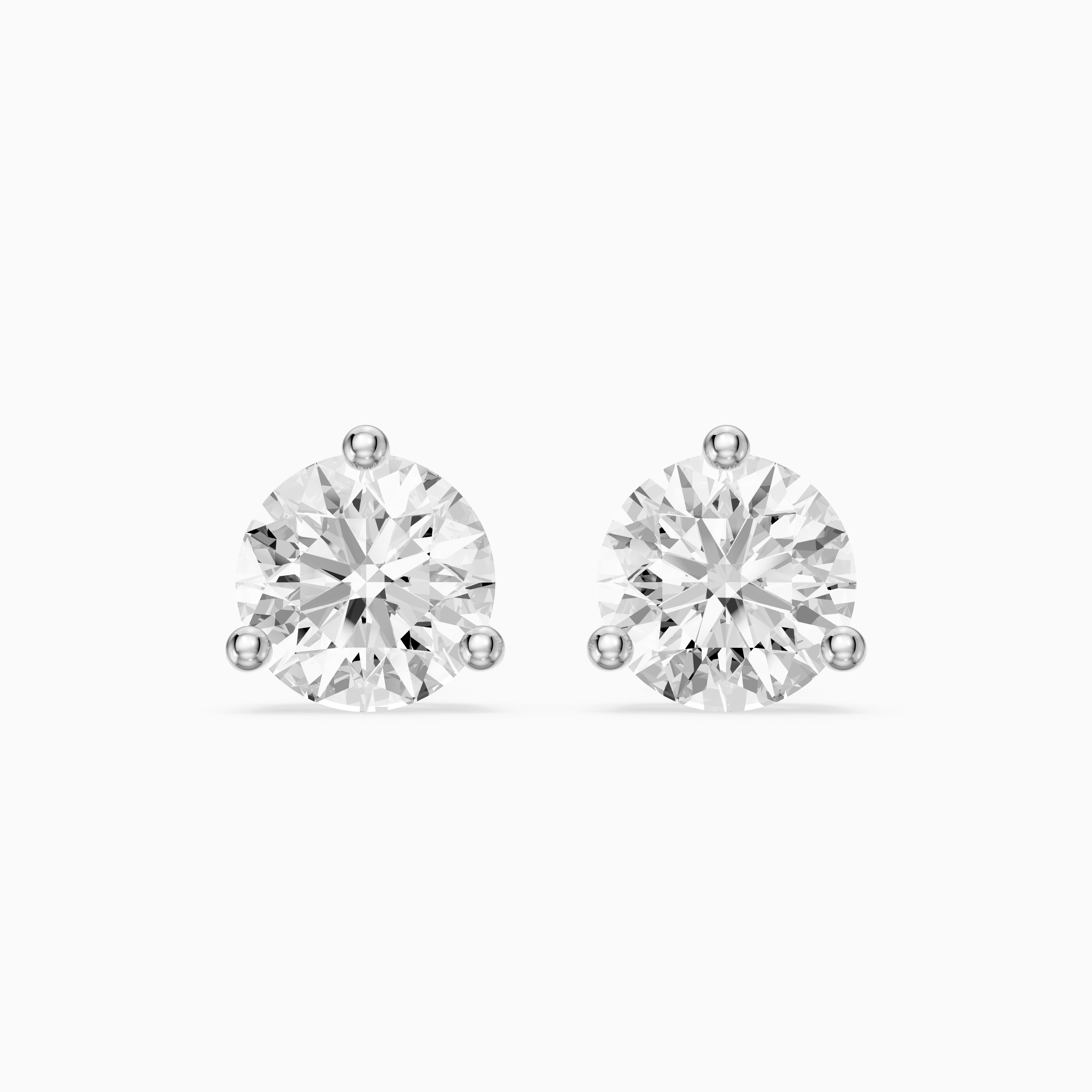 Daria Round Cut Lab Diamond Three Prong Solitaire Stud Earrings