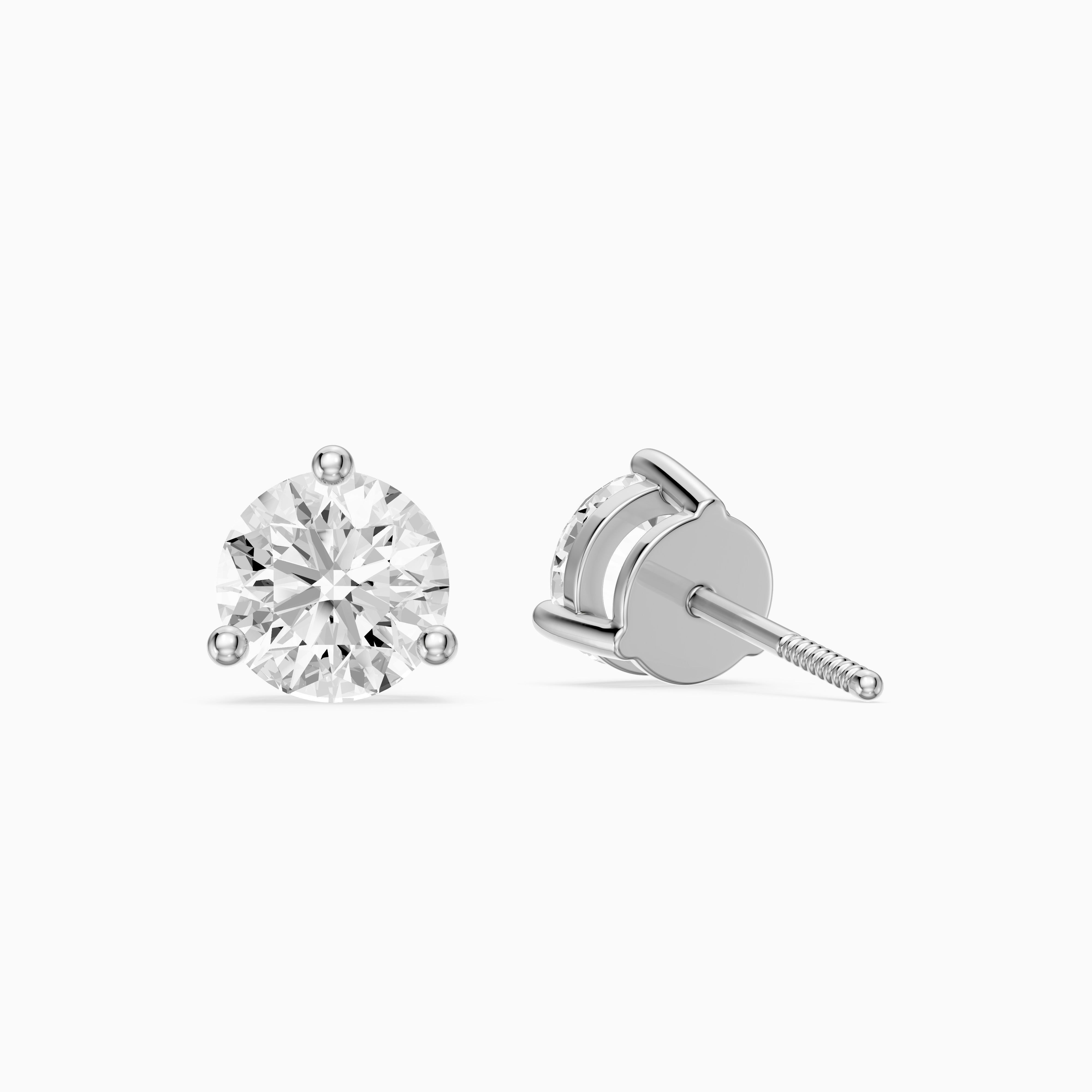 Daria Round Cut Lab Diamond Three Prong Solitaire Stud Earrings