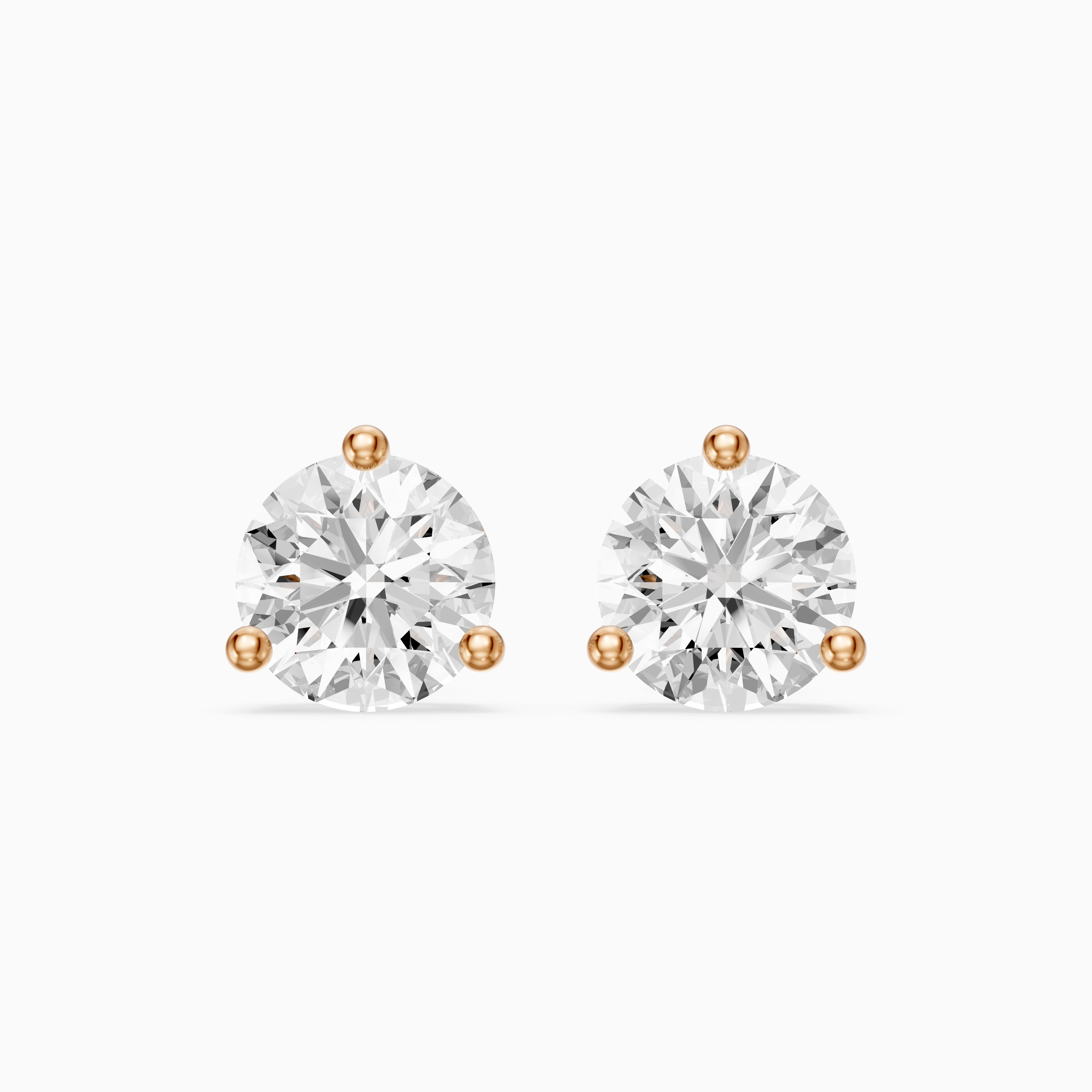 Daria Round Cut Lab Diamond Three Prong Solitaire Stud Earrings