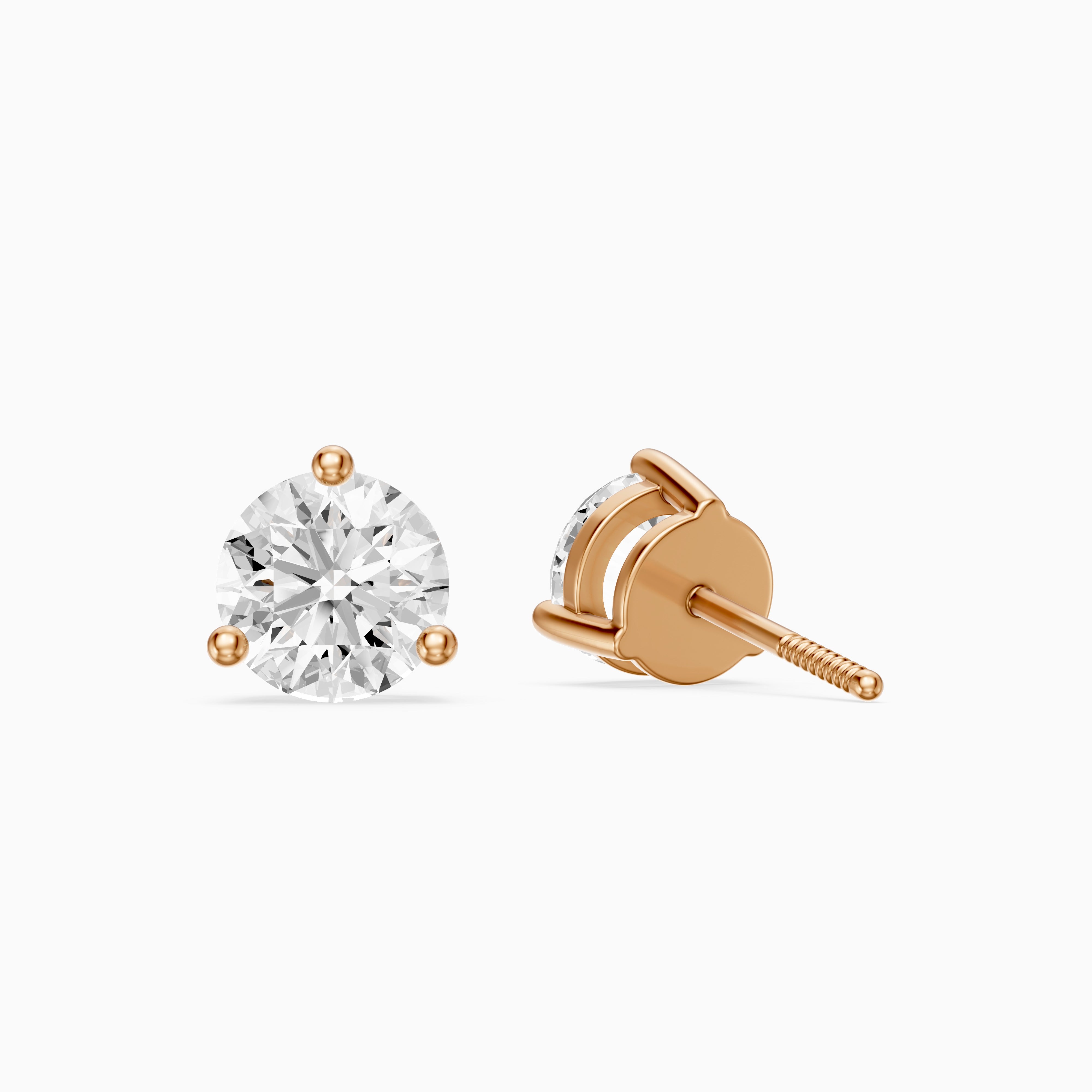 Daria Round Cut Lab Diamond Three Prong Solitaire Stud Earrings