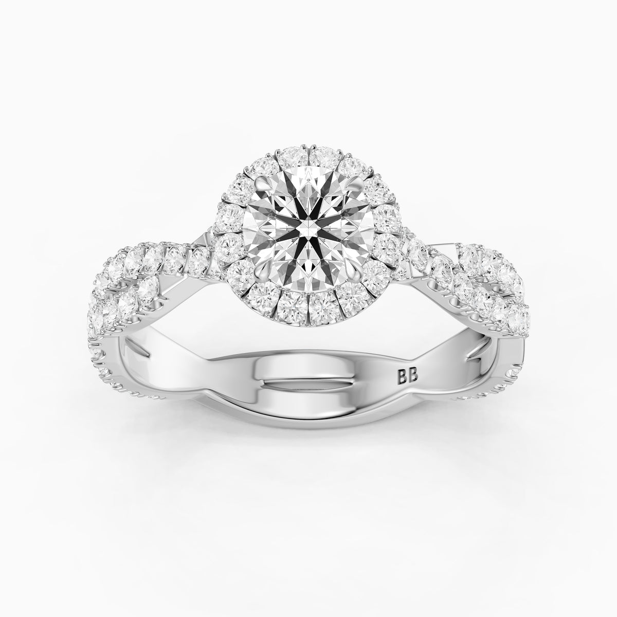 Ryleen Round Cut Halo Twisted Pave Band Moissanite Diamond Ring