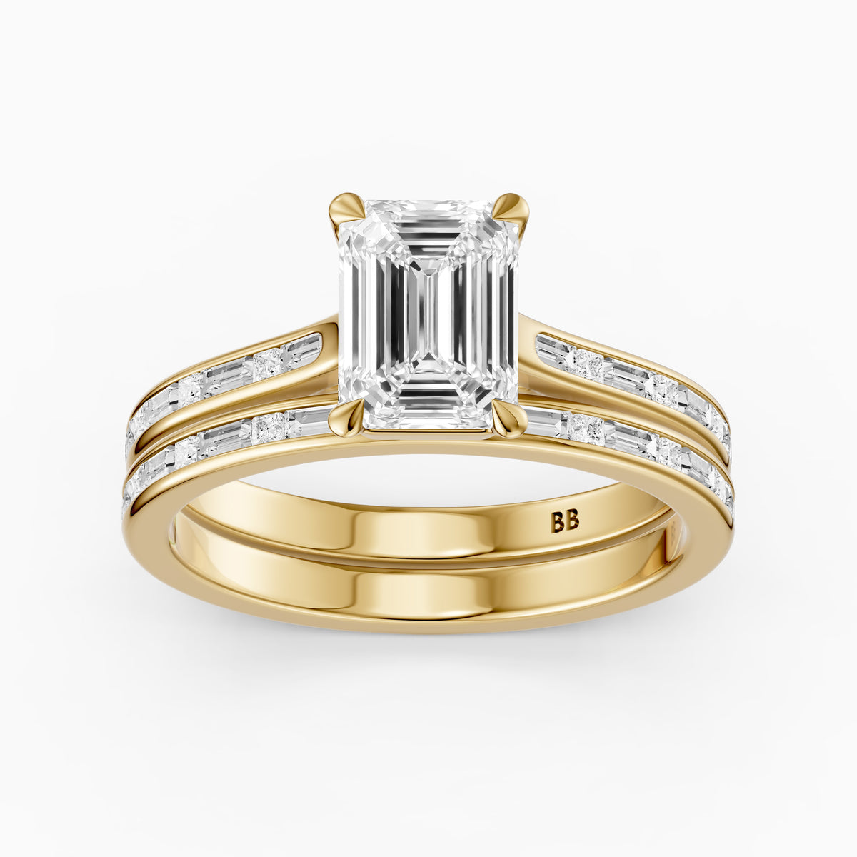 Maribel Emerald Cut Lab Grown Diamond Channel Set Baguette Bridal Set