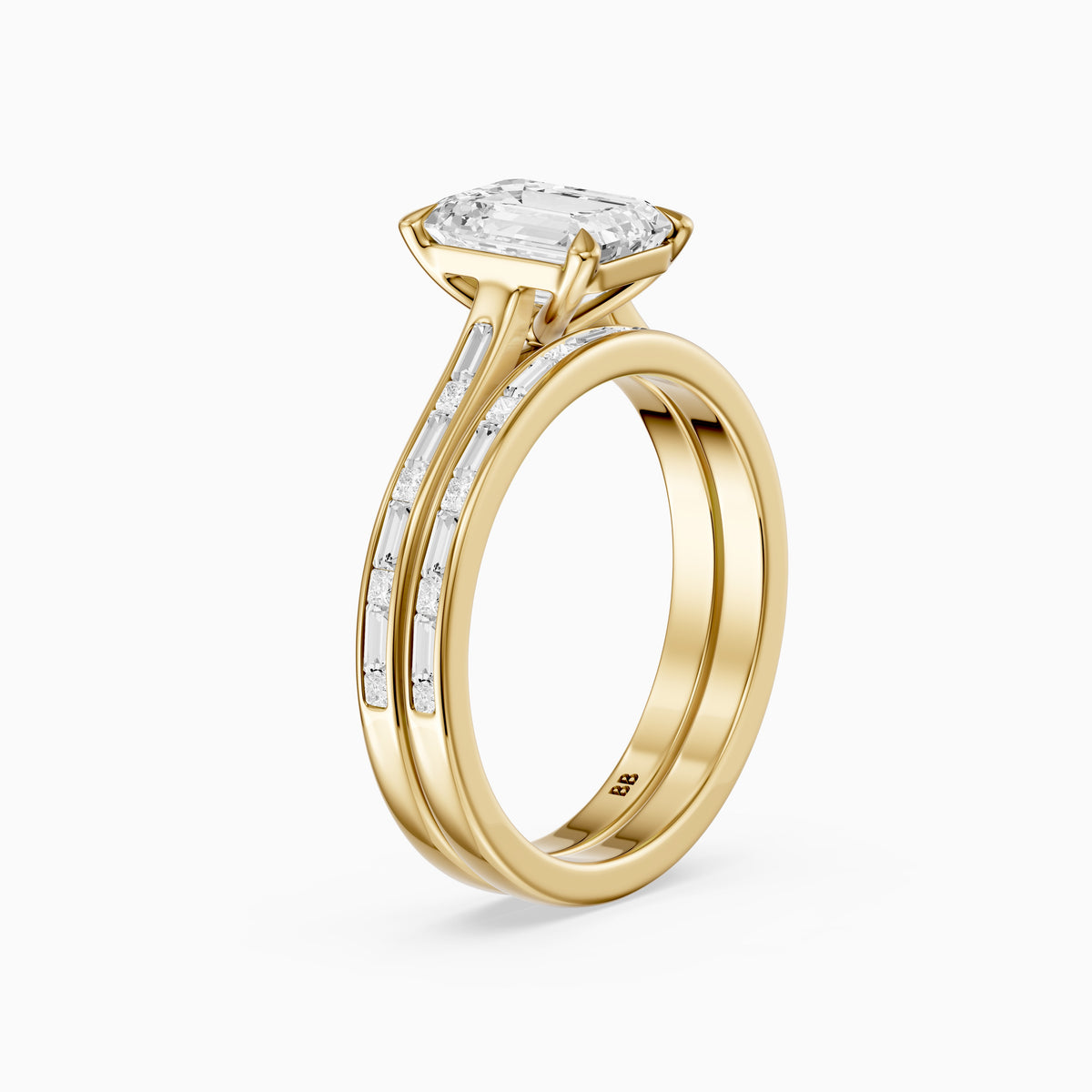 Maribel Emerald Cut Lab Grown Diamond Channel Set Baguette Bridal Set