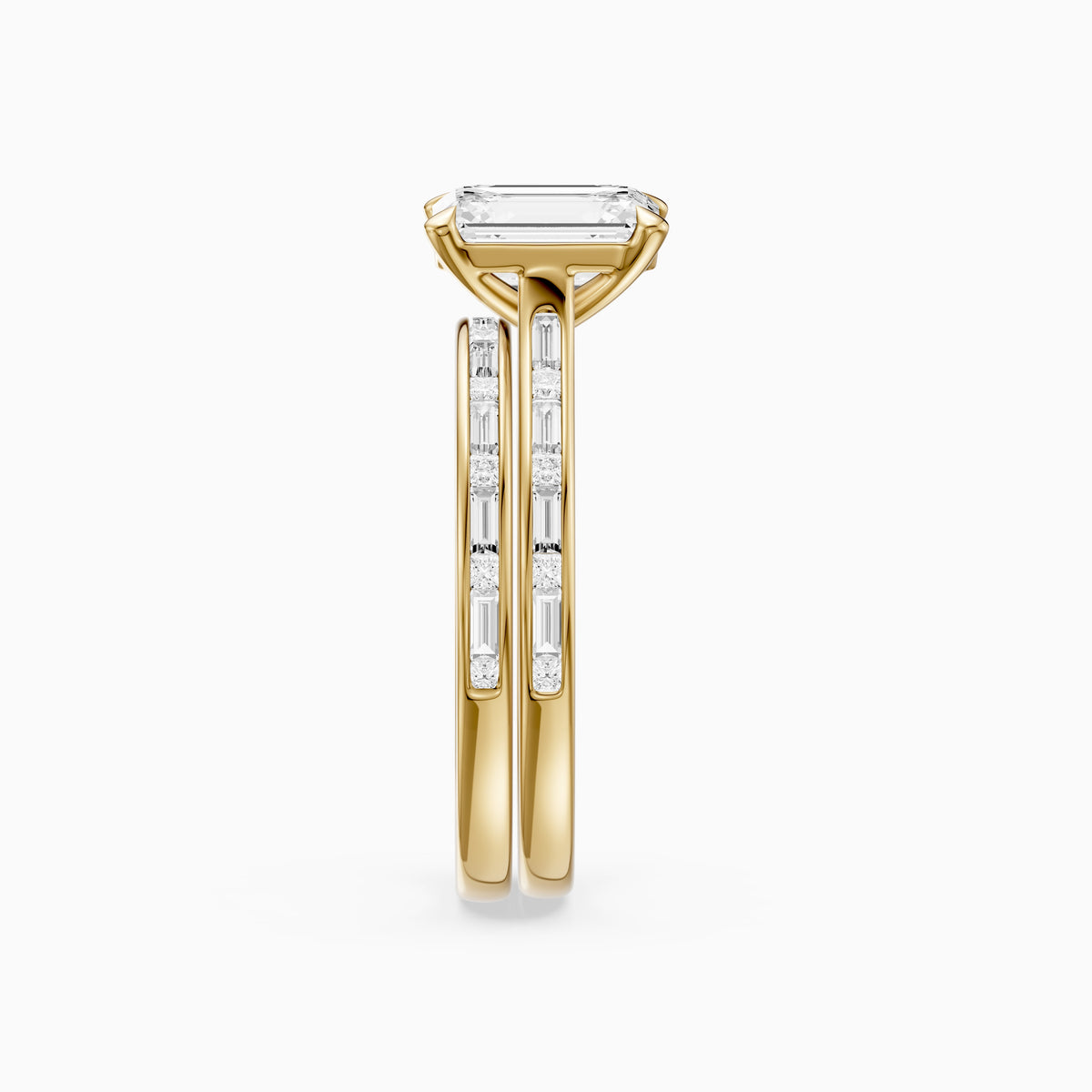 Maribel Emerald Cut Lab Grown Diamond Channel Set Baguette Bridal Set