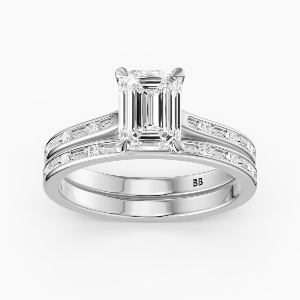 Maribel Emerald Cut Lab Grown Diamond Channel Set Baguette Bridal Set
