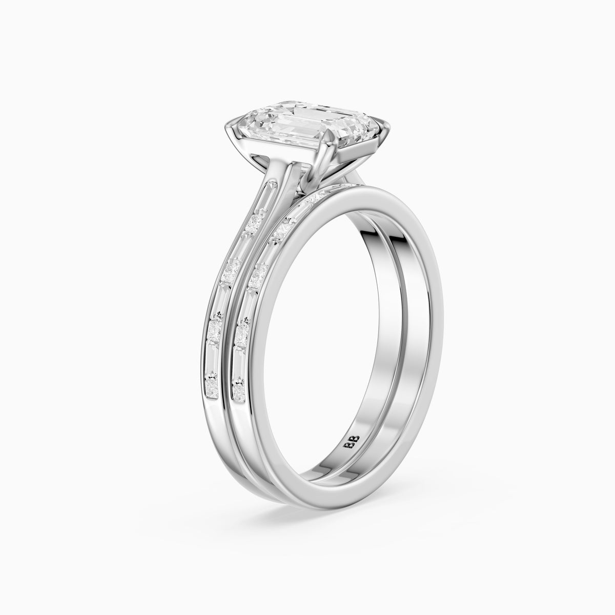 Maribel Emerald Cut Lab Grown Diamond Channel Set Baguette Bridal Set