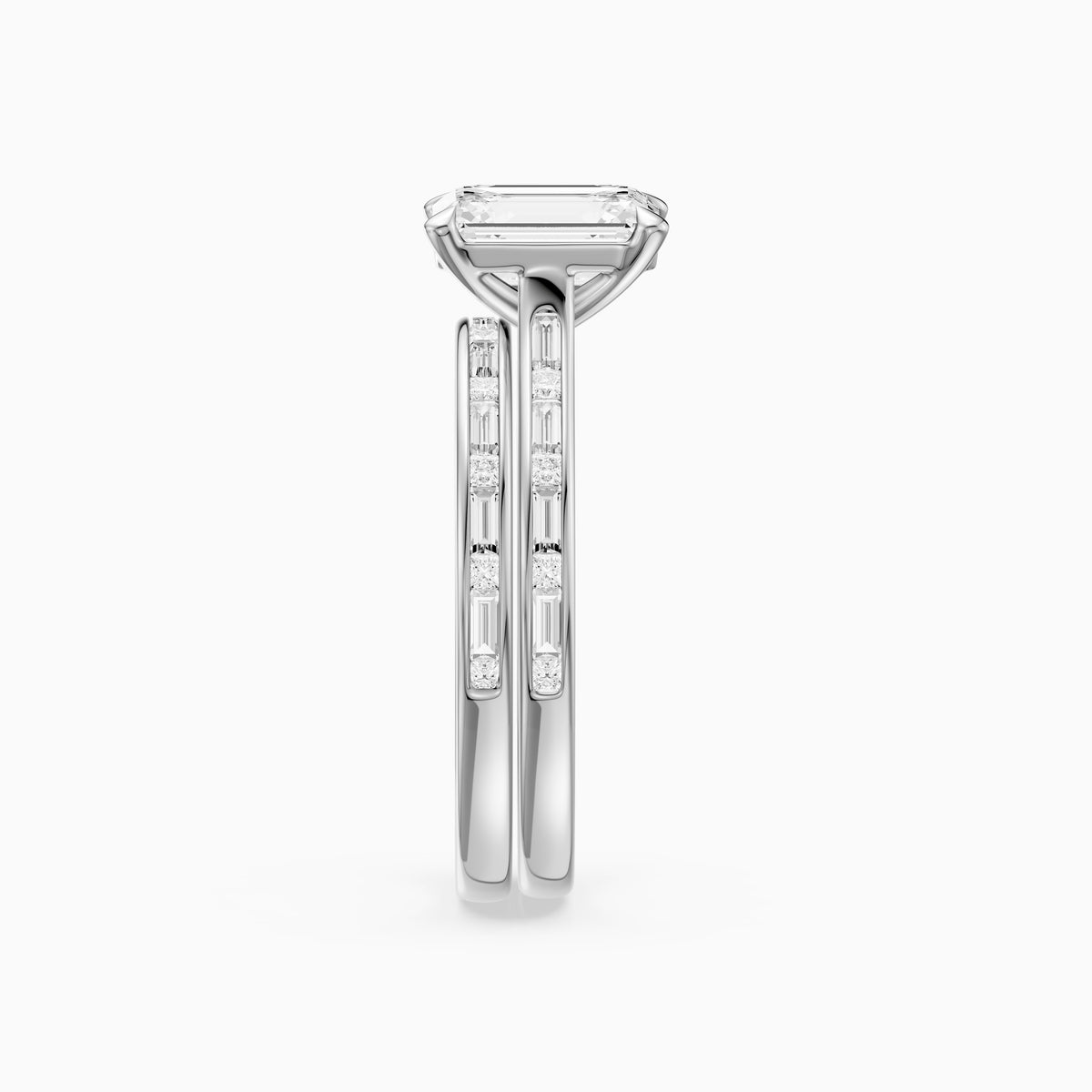 Maribel Emerald Cut Lab Grown Diamond Channel Set Baguette Bridal Set