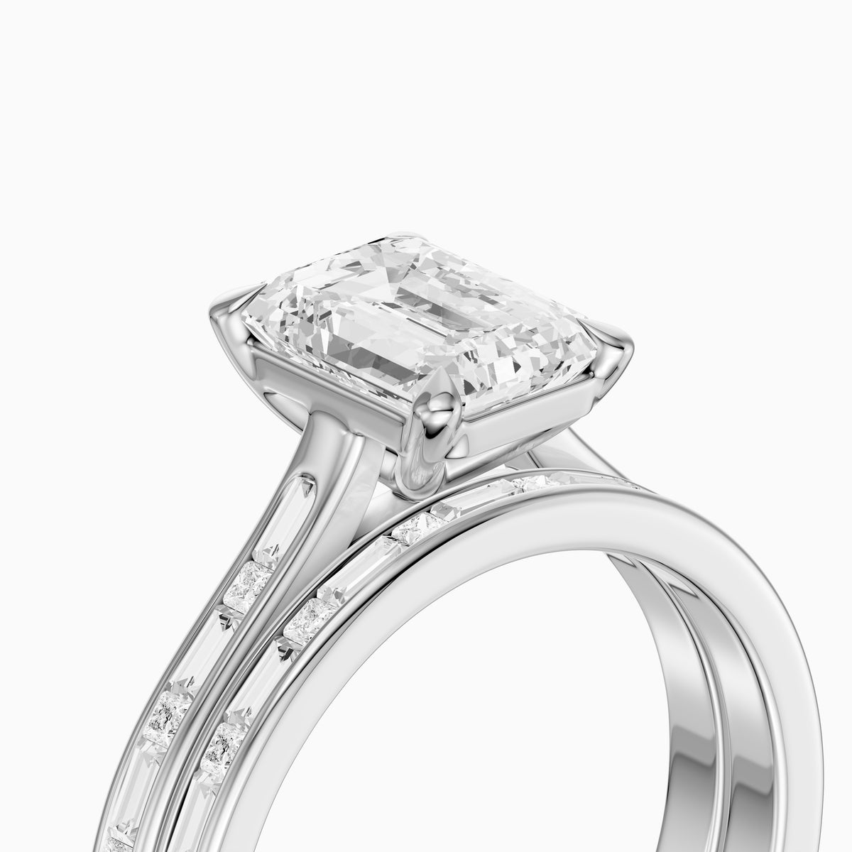 Maribel Emerald Cut Lab Grown Diamond Channel Set Baguette Bridal Set