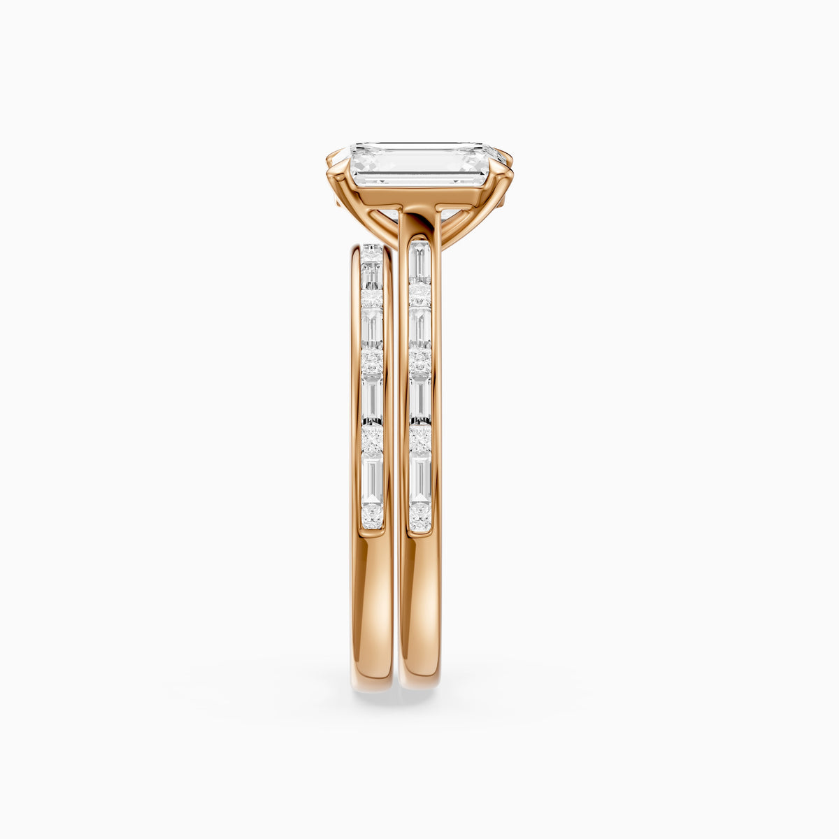 Maribel Emerald Cut Lab Grown Diamond Channel Set Baguette Bridal Set