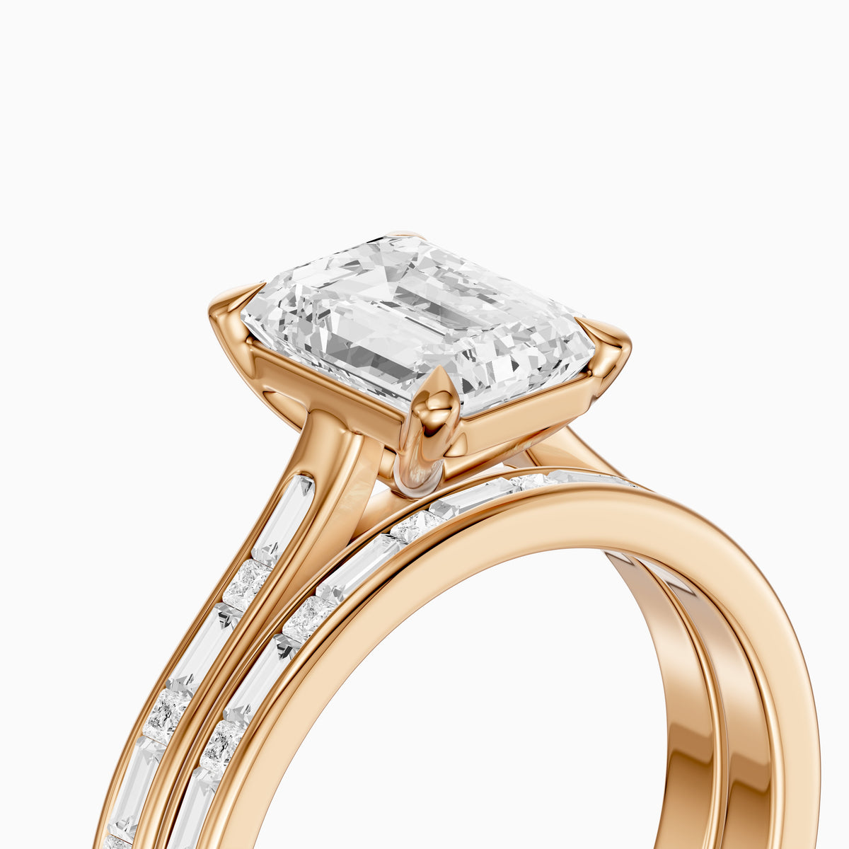 Maribel Emerald Cut Lab Grown Diamond Channel Set Baguette Bridal Set