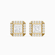 Oksana Princess Cut Lab Grown Diamond Square Halo Stud Earrings