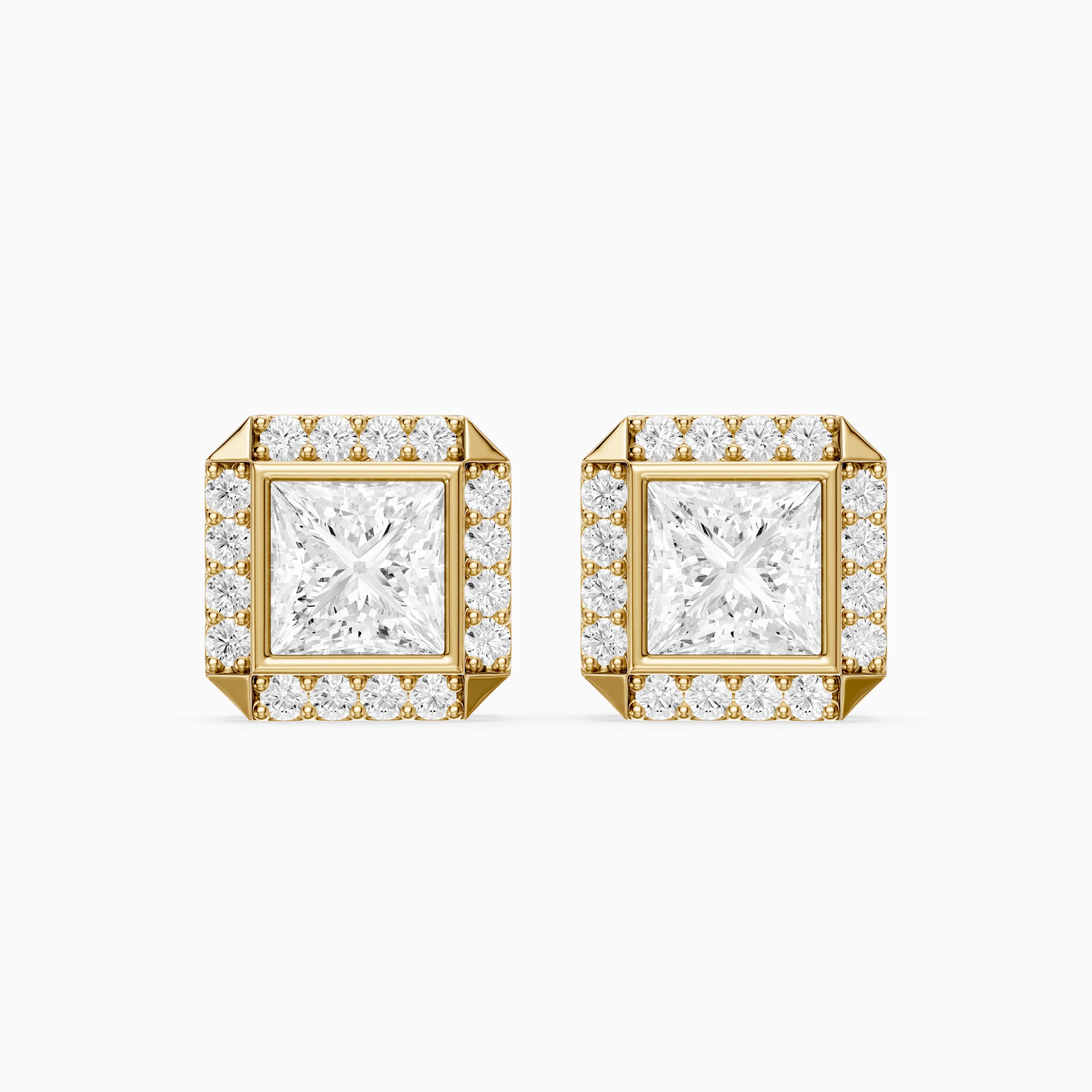Oksana Princess Cut Lab Grown Diamond Square Halo Stud Earrings