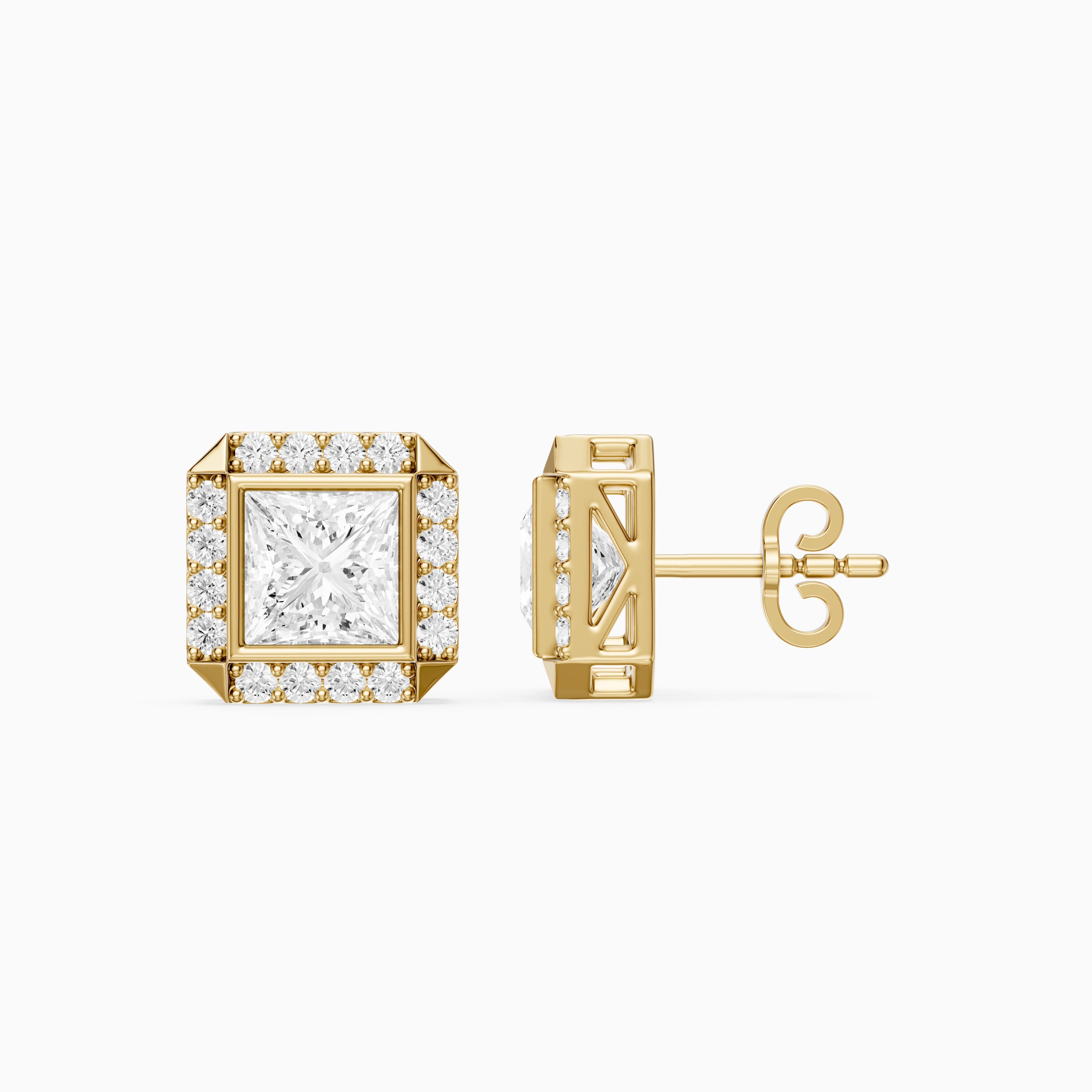 Oksana Princess Cut Lab Grown Diamond Square Halo Stud Earrings