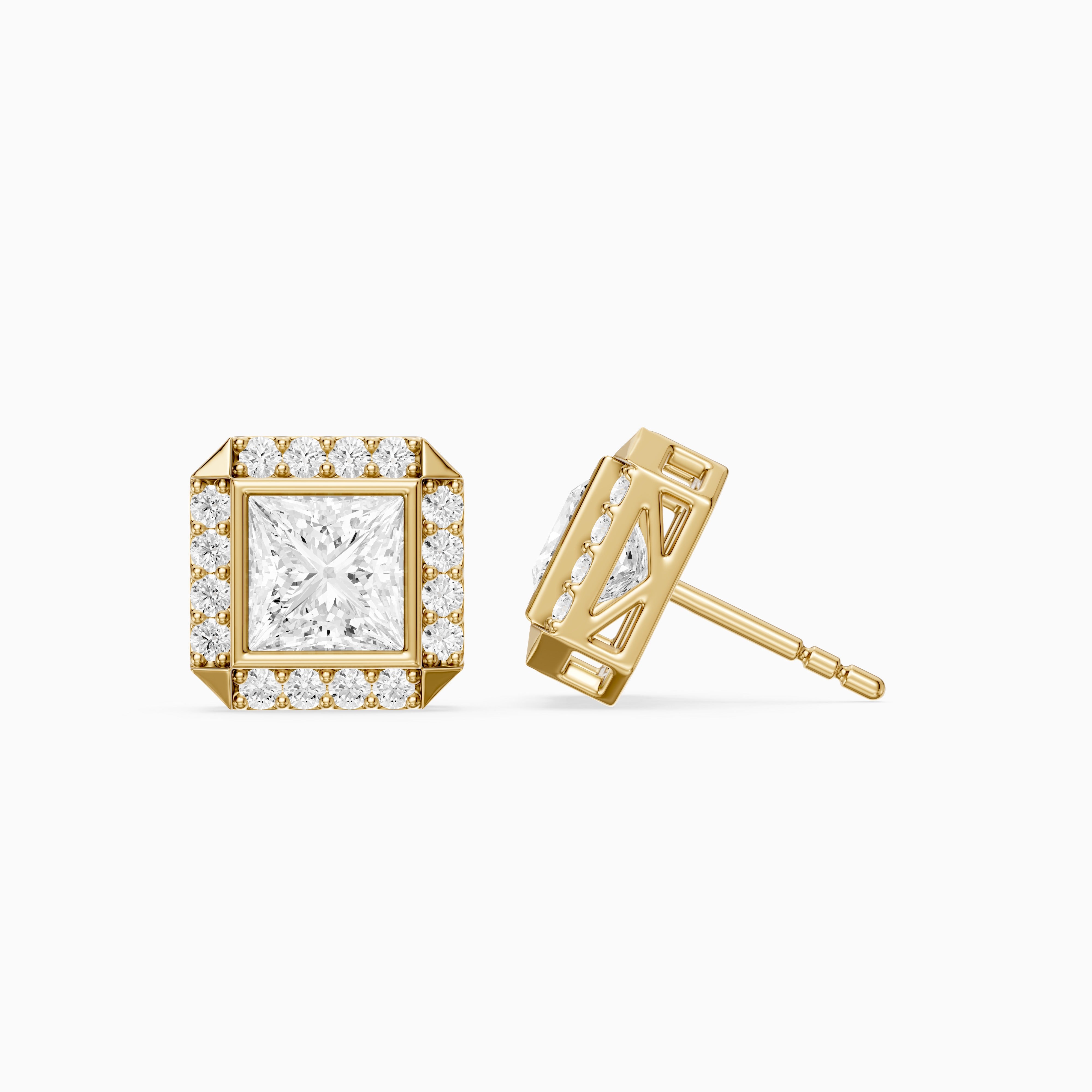 Oksana Princess Cut Lab Grown Diamond Square Halo Stud Earrings