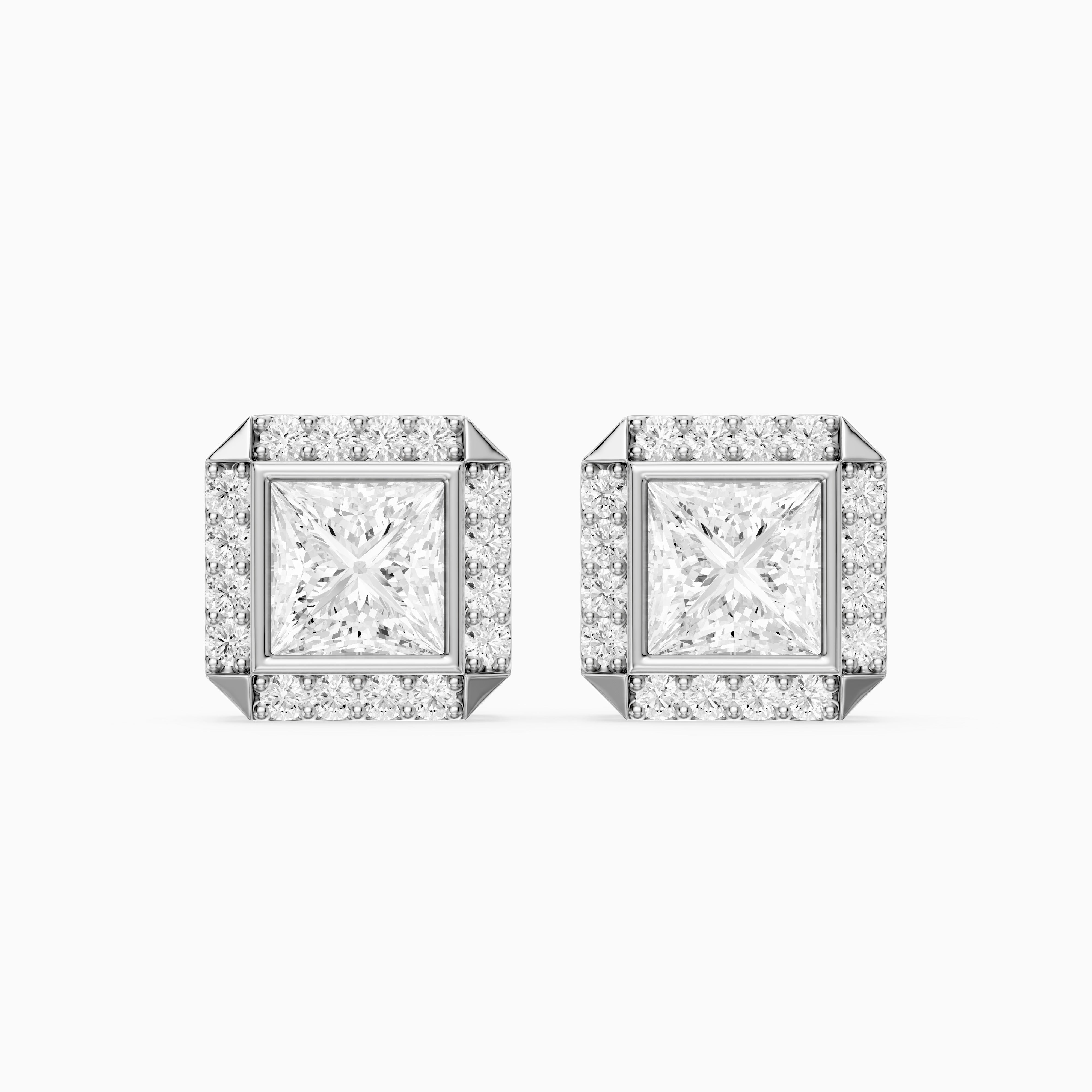 Oksana Princess Cut Lab Grown Diamond Square Halo Stud Earrings