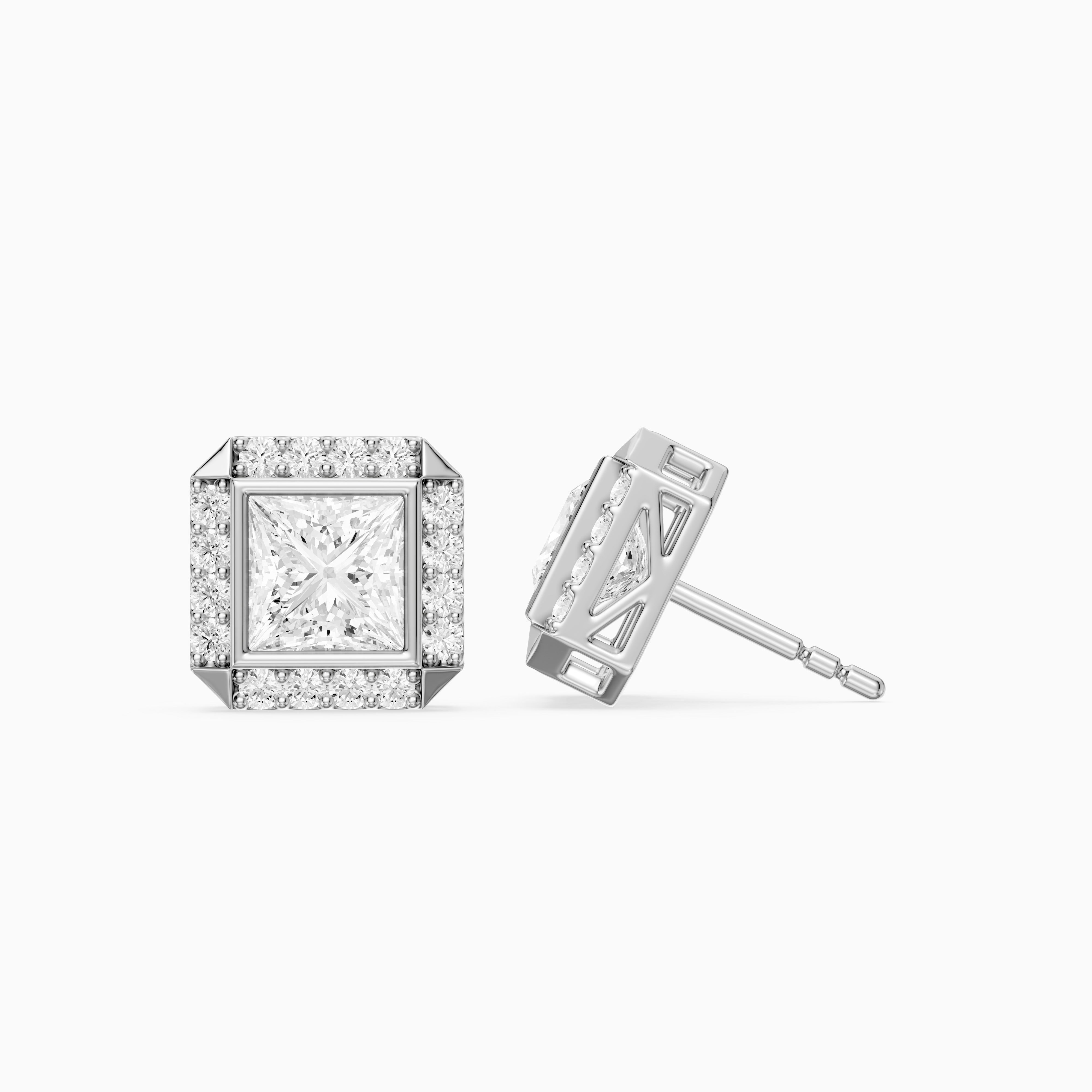 Oksana Princess Cut Lab Grown Diamond Square Halo Stud Earrings