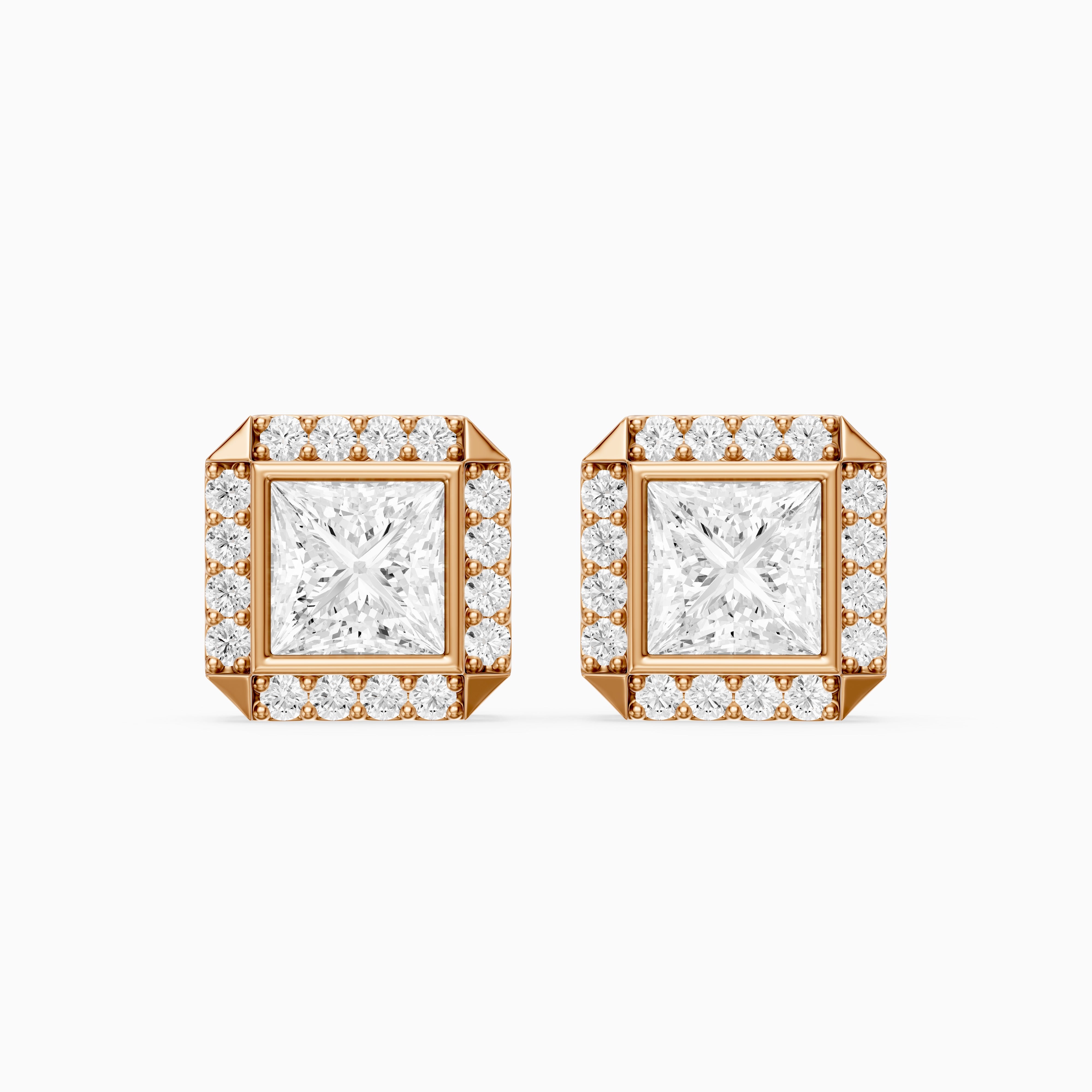 Oksana Princess Cut Lab Grown Diamond Square Halo Stud Earrings