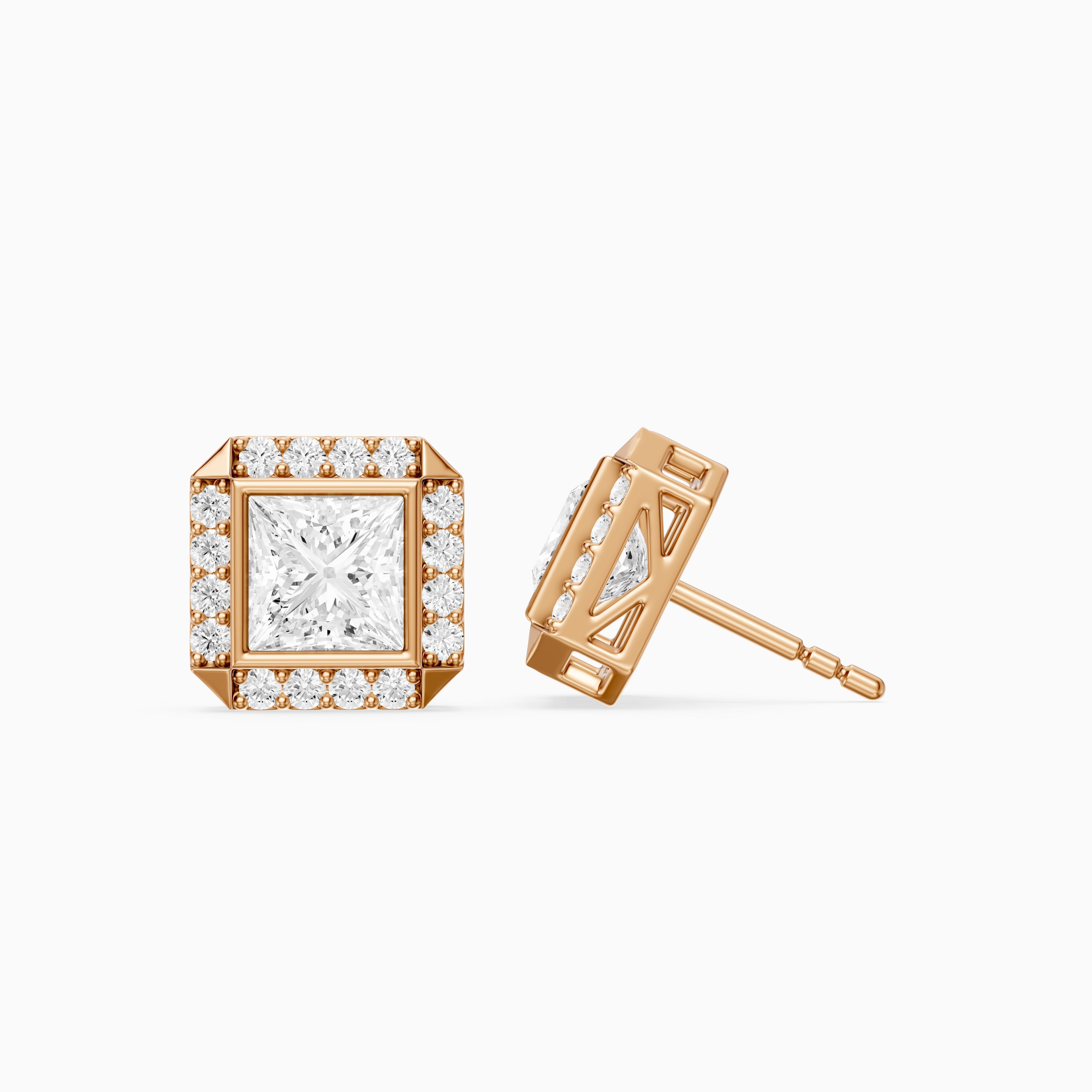 Oksana Princess Cut Lab Grown Diamond Square Halo Stud Earrings