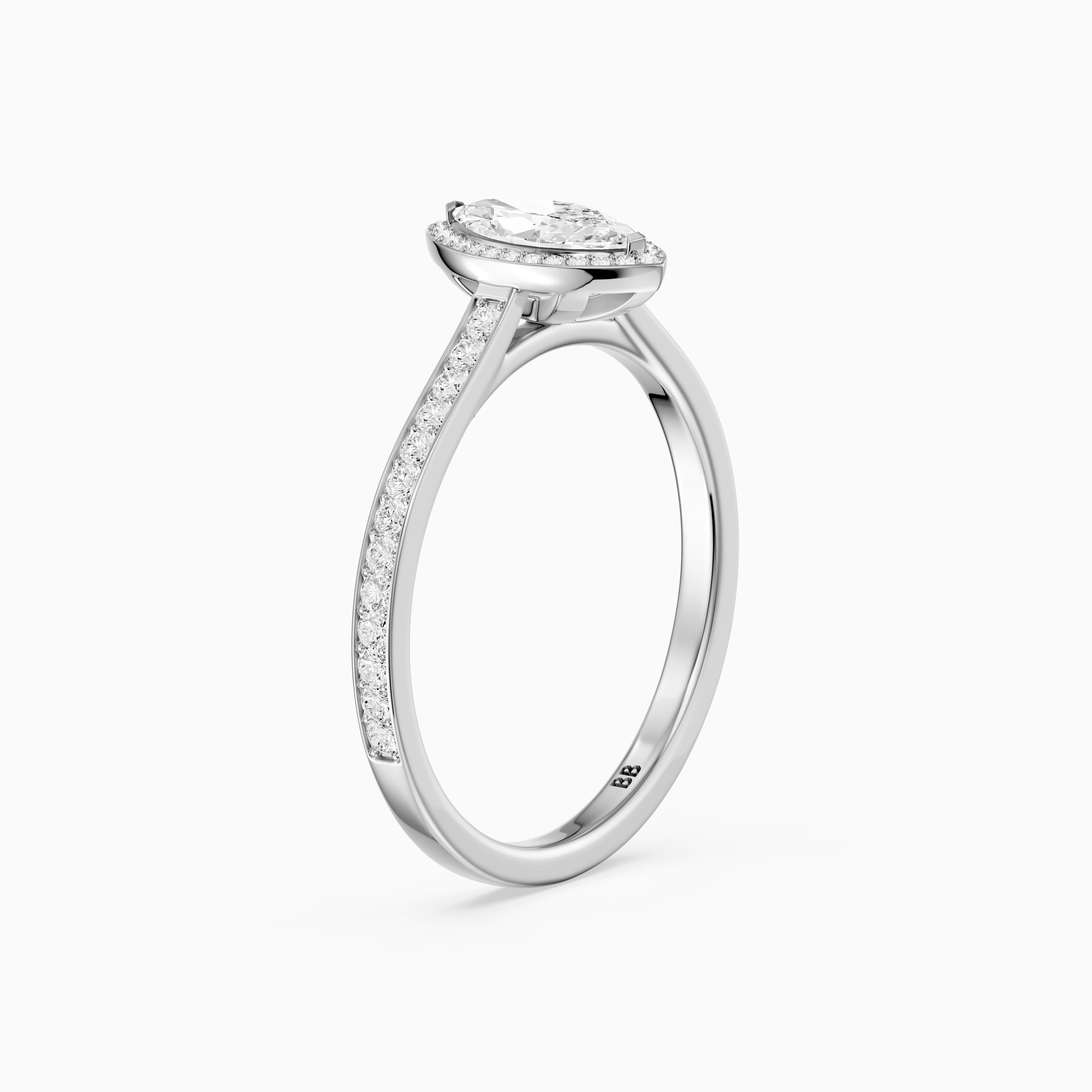 Skylar Marquise Cut Halo Low Profile Side Stone Lab Grown Diamond Ring