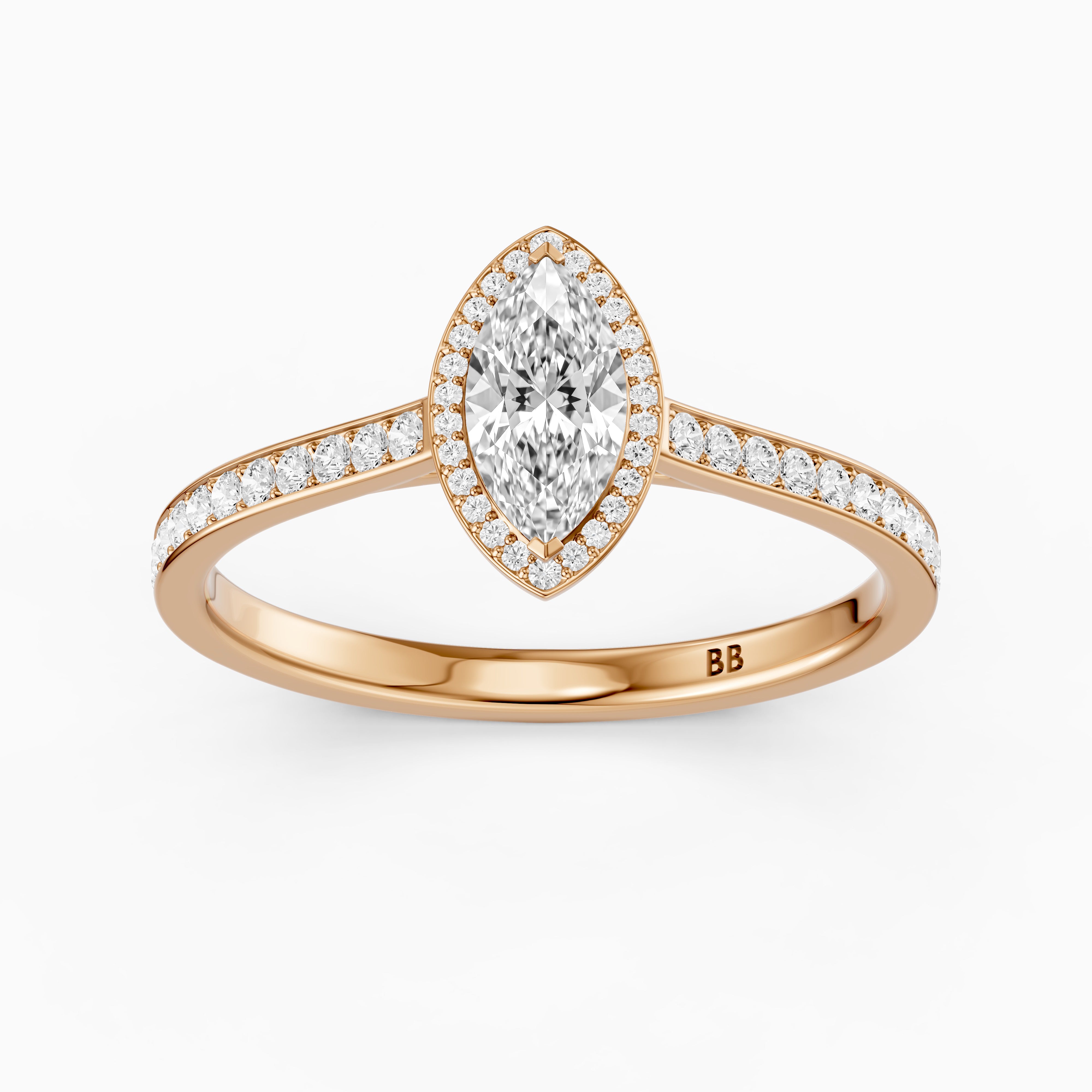 Skylar Marquise Cut Halo Low Profile Side Stone Lab Grown Diamond Ring