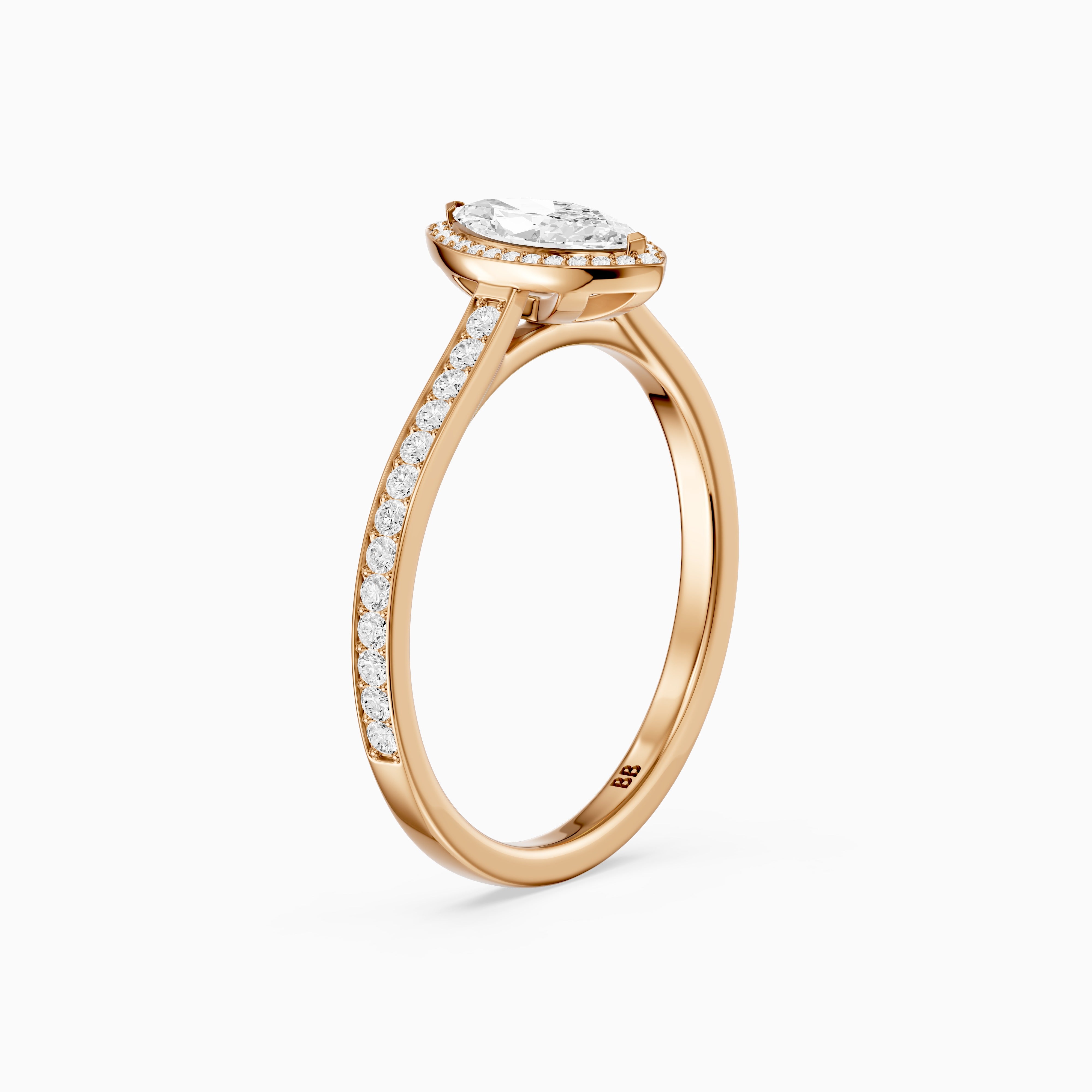 Skylar Marquise Cut Halo Low Profile Side Stone Lab Grown Diamond Ring