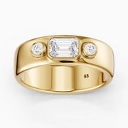 Catarina Emerald Cut Lab Diamond Bezel Set Three Stone Cigar Band