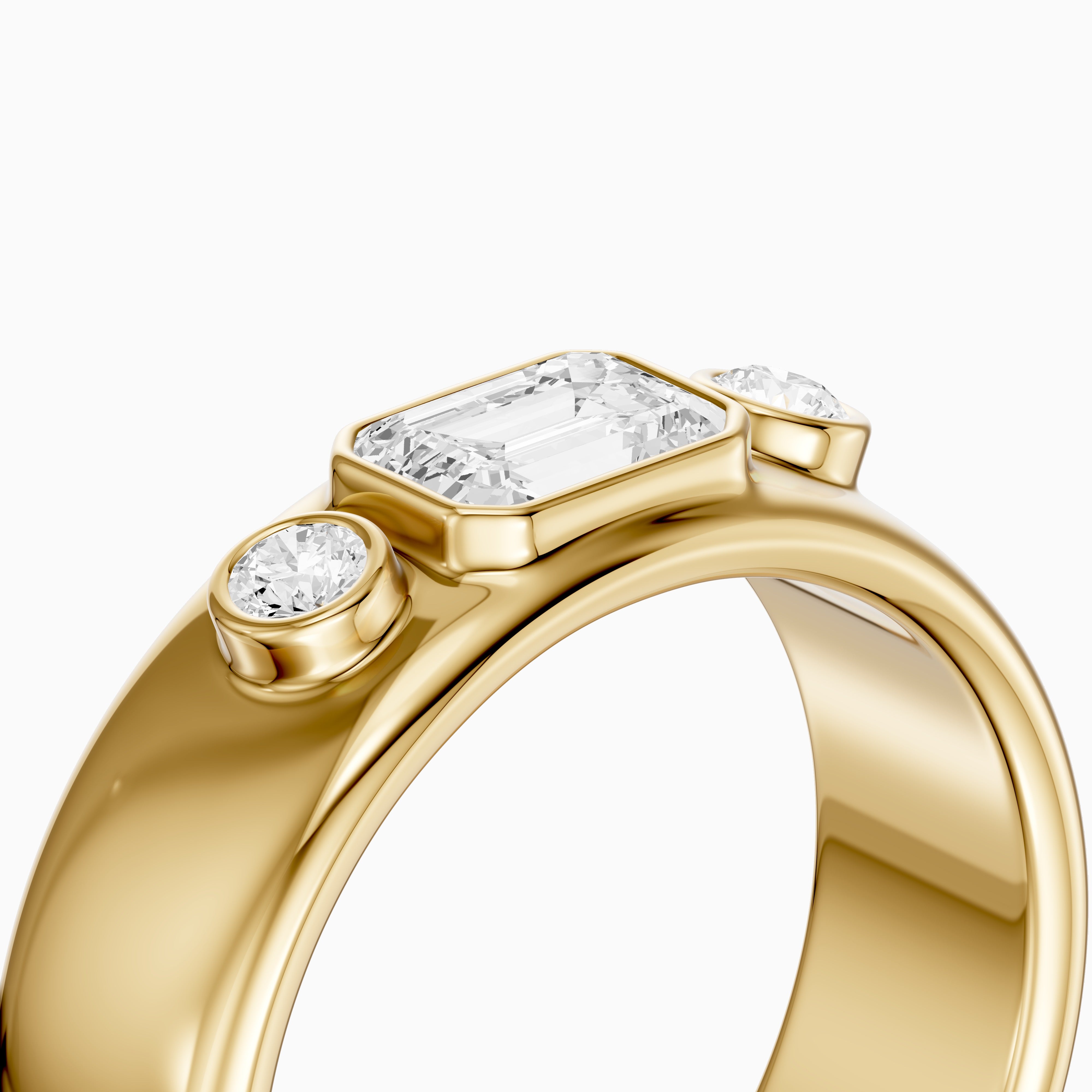 Catarina Emerald Cut Lab Diamond Bezel Set Three Stone Cigar Band
