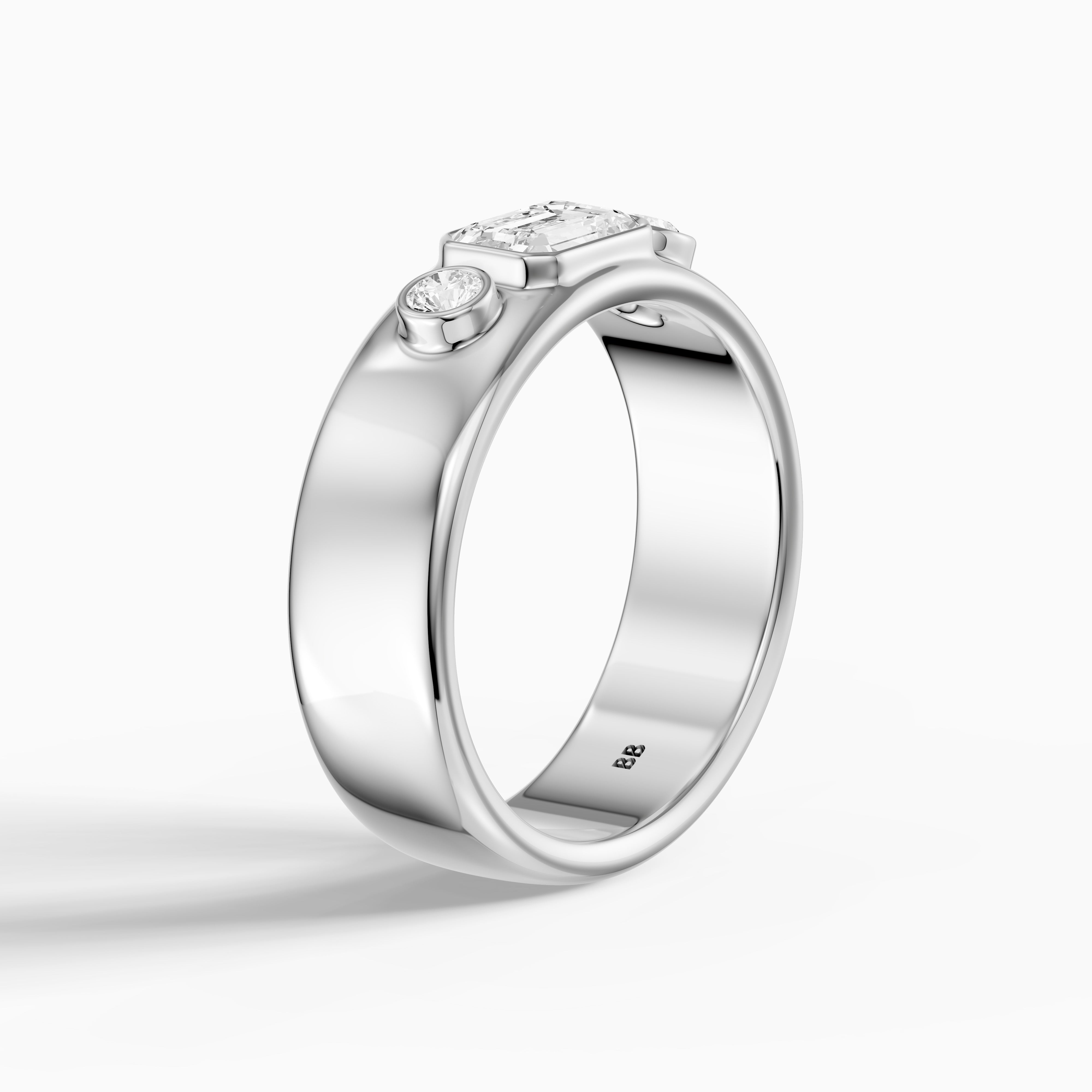 Catarina Emerald Cut Lab Diamond Bezel Set Three Stone Cigar Band
