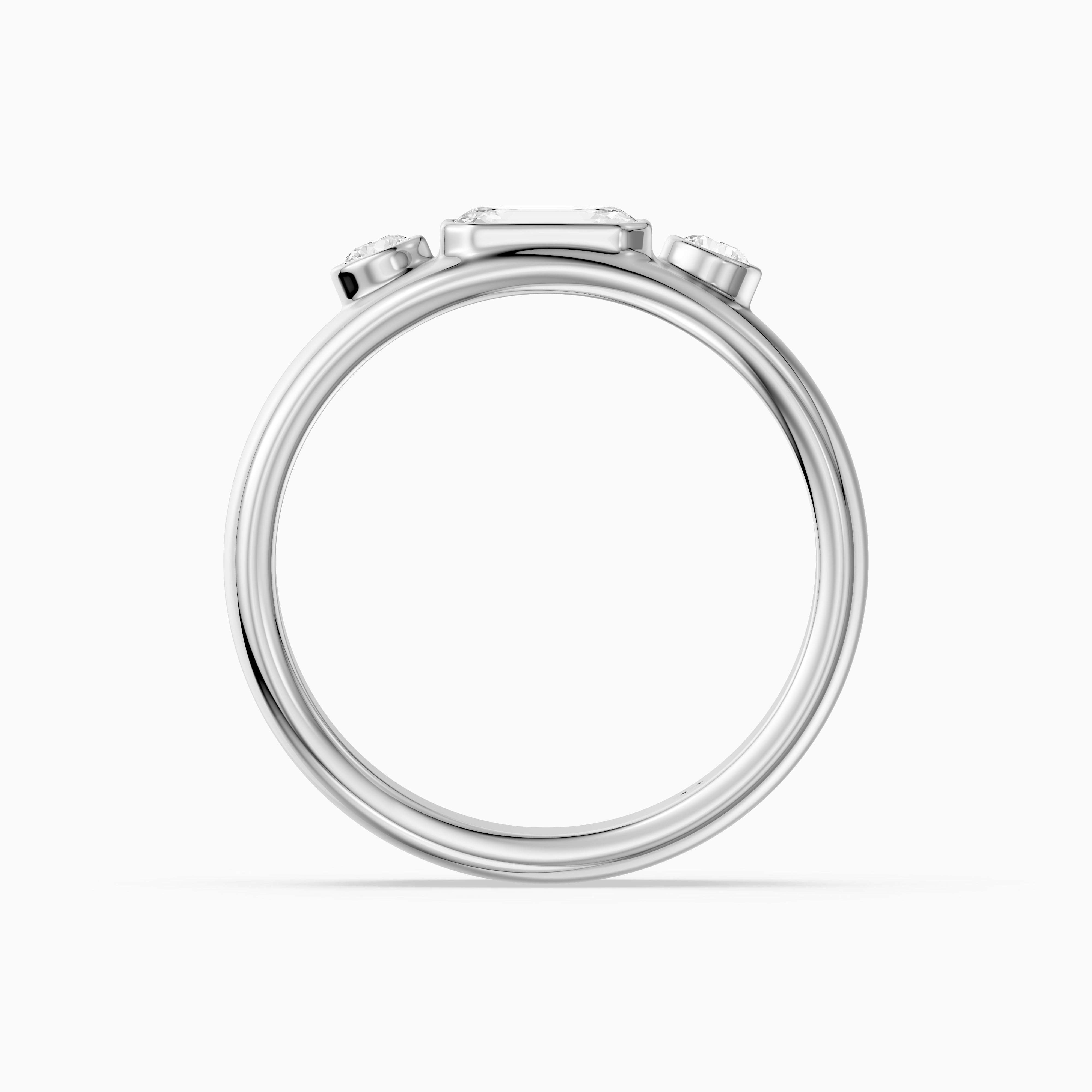 Catarina Emerald Cut Lab Diamond Bezel Set Three Stone Cigar Band