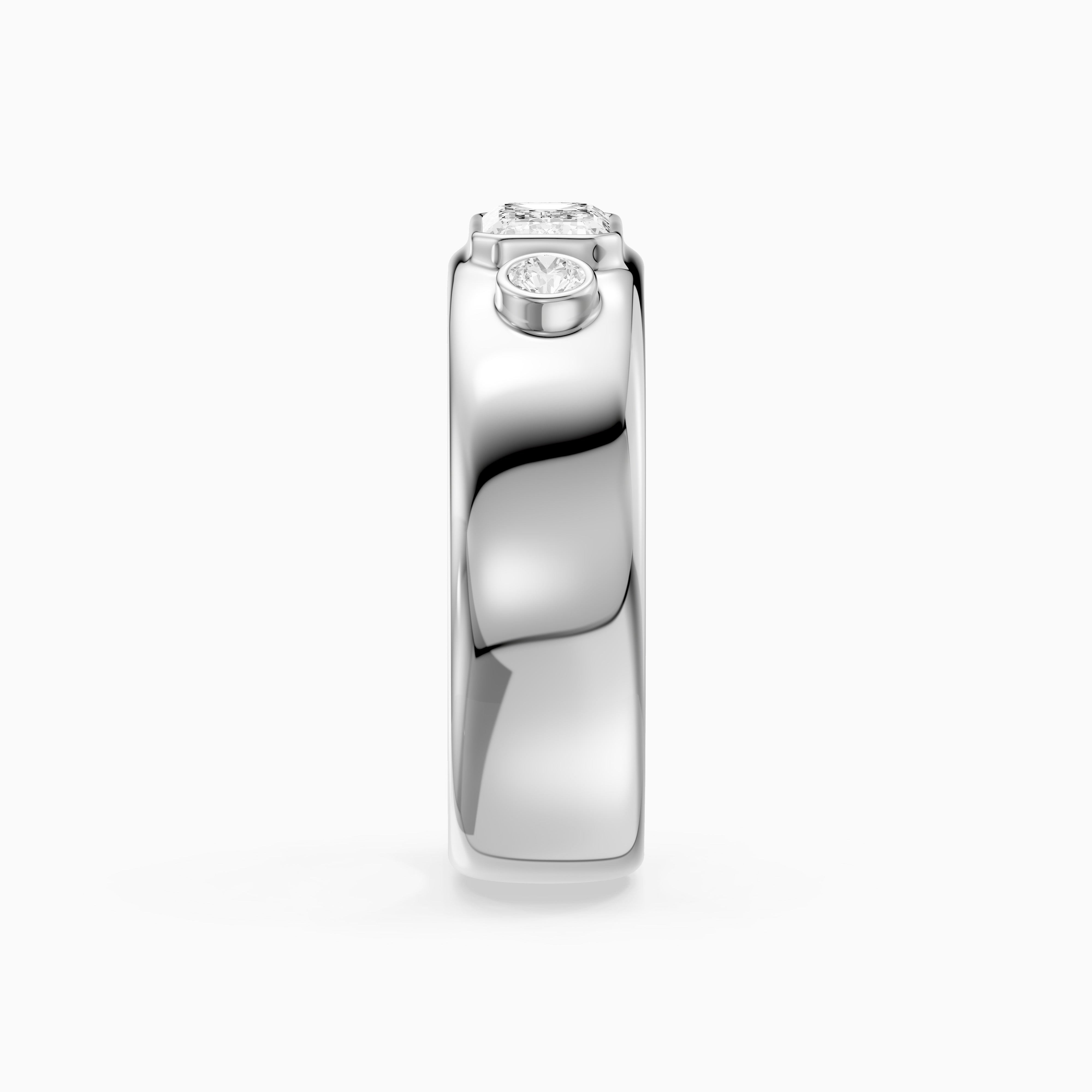 Catarina Emerald Cut Lab Diamond Bezel Set Three Stone Cigar Band