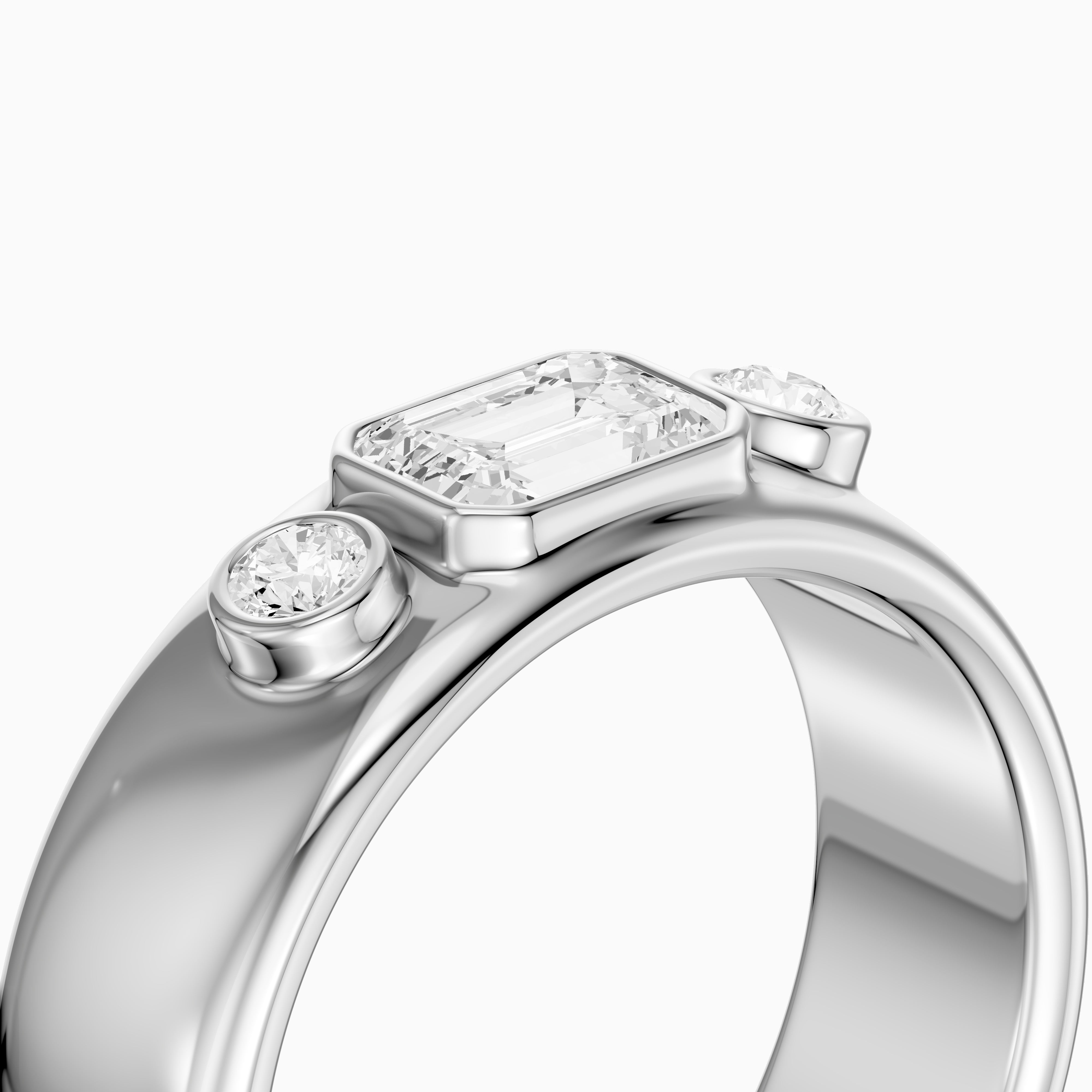 Catarina Emerald Cut Lab Diamond Bezel Set Three Stone Cigar Band