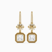 Easton Asscher Cut Lab Grown Diamond Floral Drop Earrings with Pave Bar