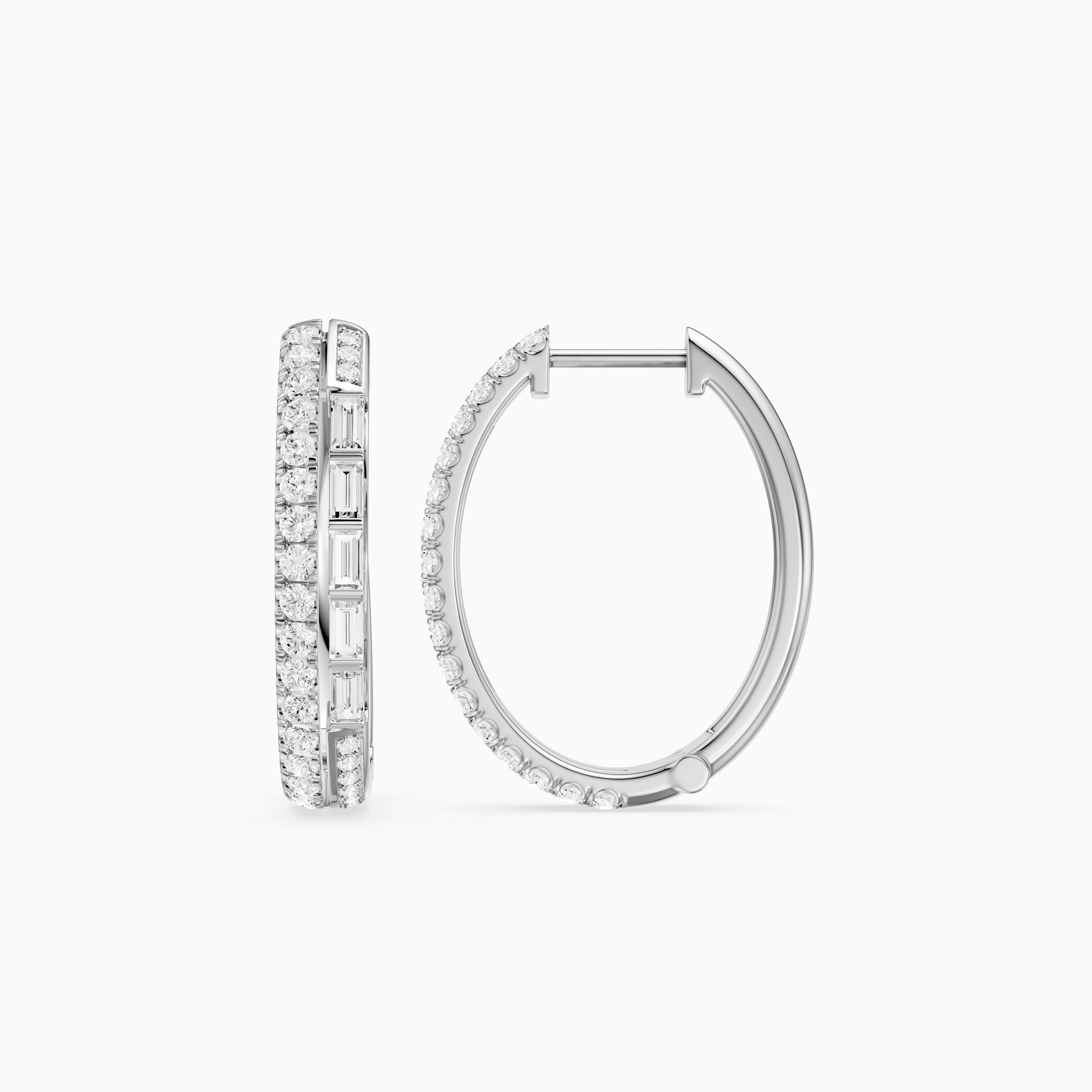 Sinead Baguette and Round Cut Lab Grown Diamond Hoop Earrings