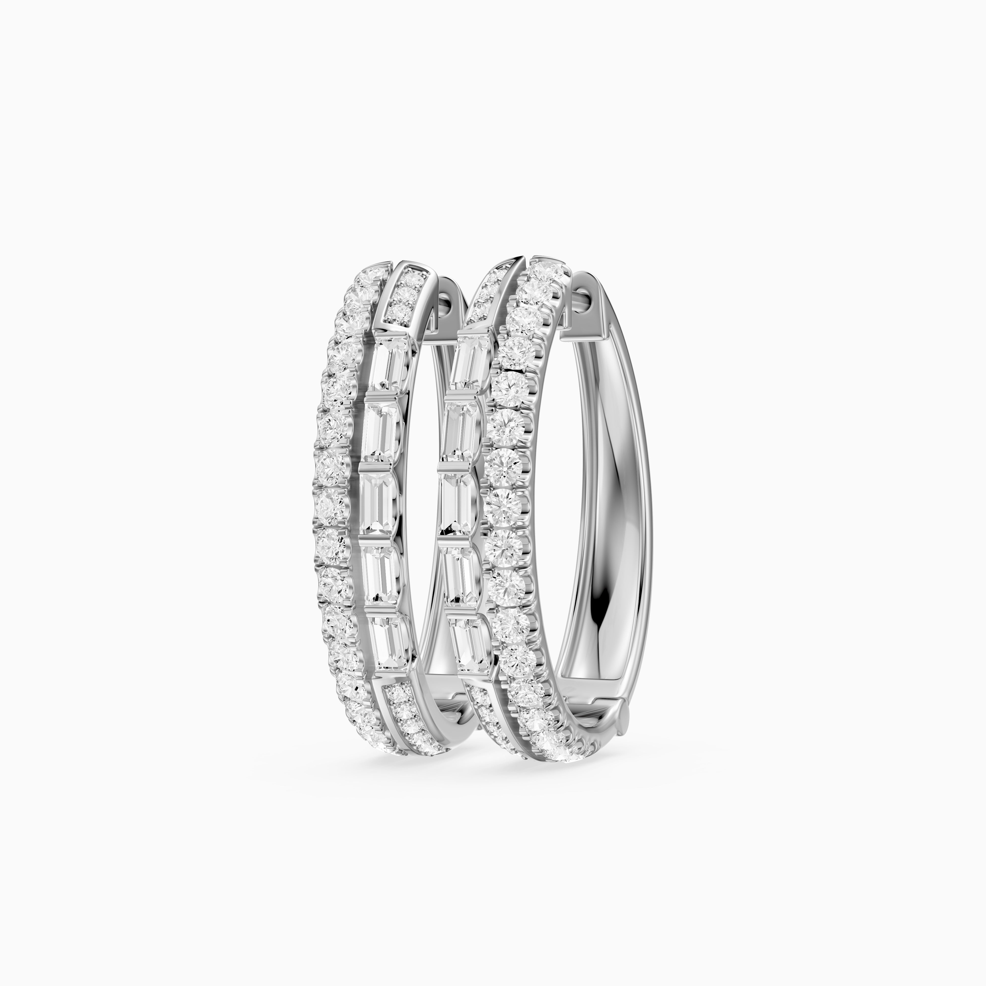 Sinead Baguette and Round Cut Lab Grown Diamond Hoop Earrings