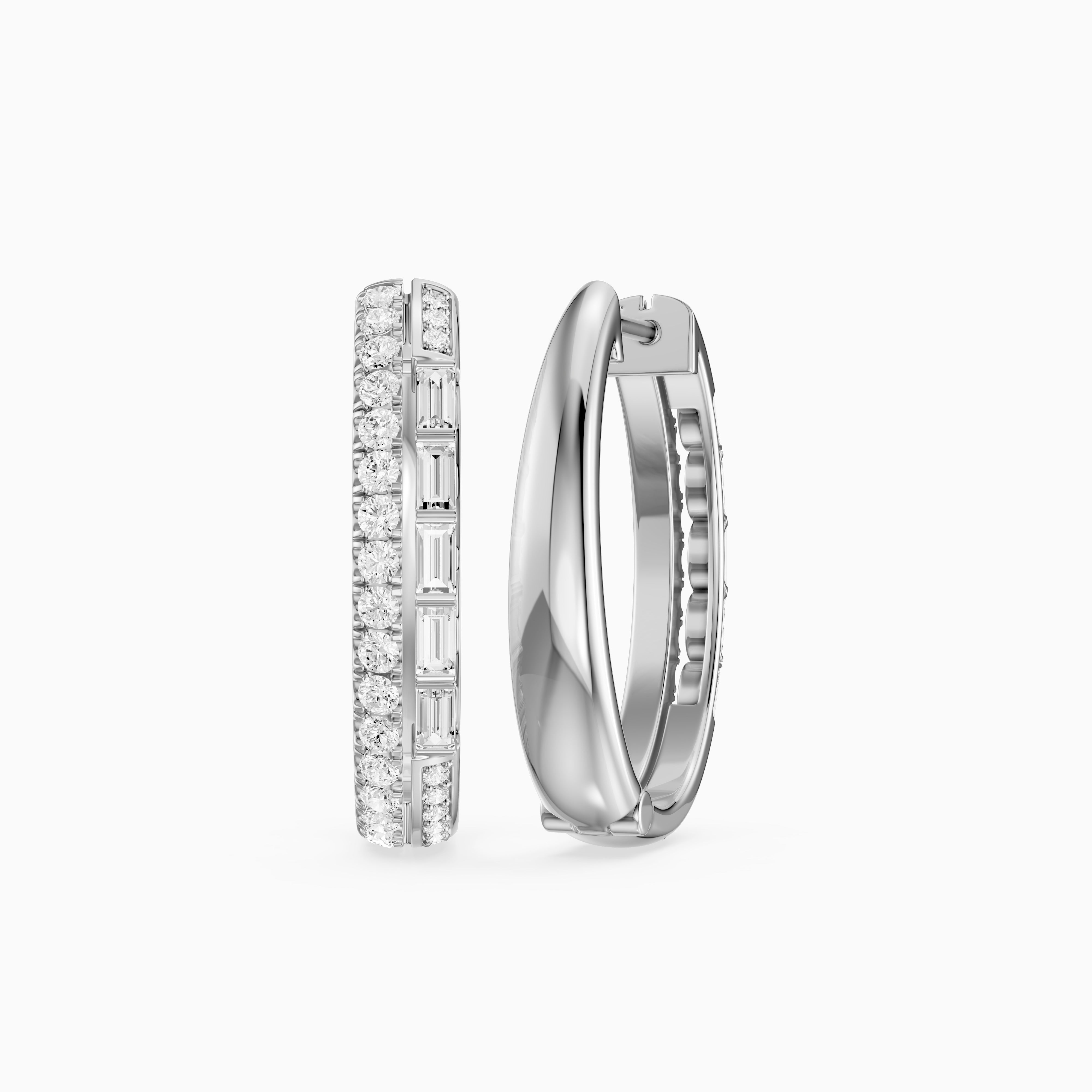 Sinead Baguette and Round Cut Lab Grown Diamond Hoop Earrings