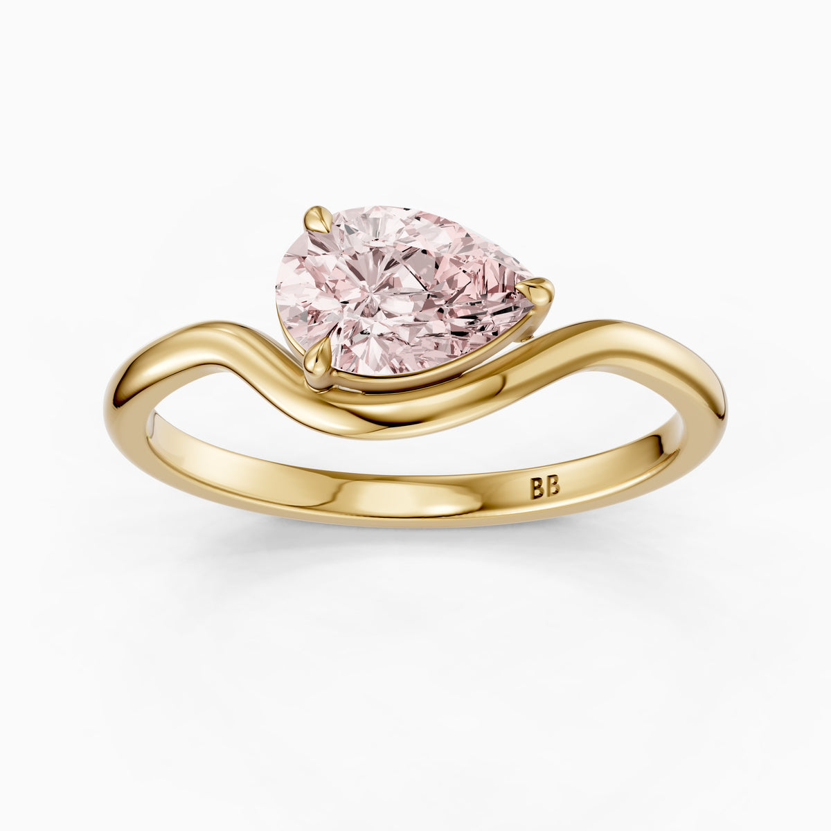 Mavis Pear Cut East West Pink Lab Grown Diamond Solitaire Ring