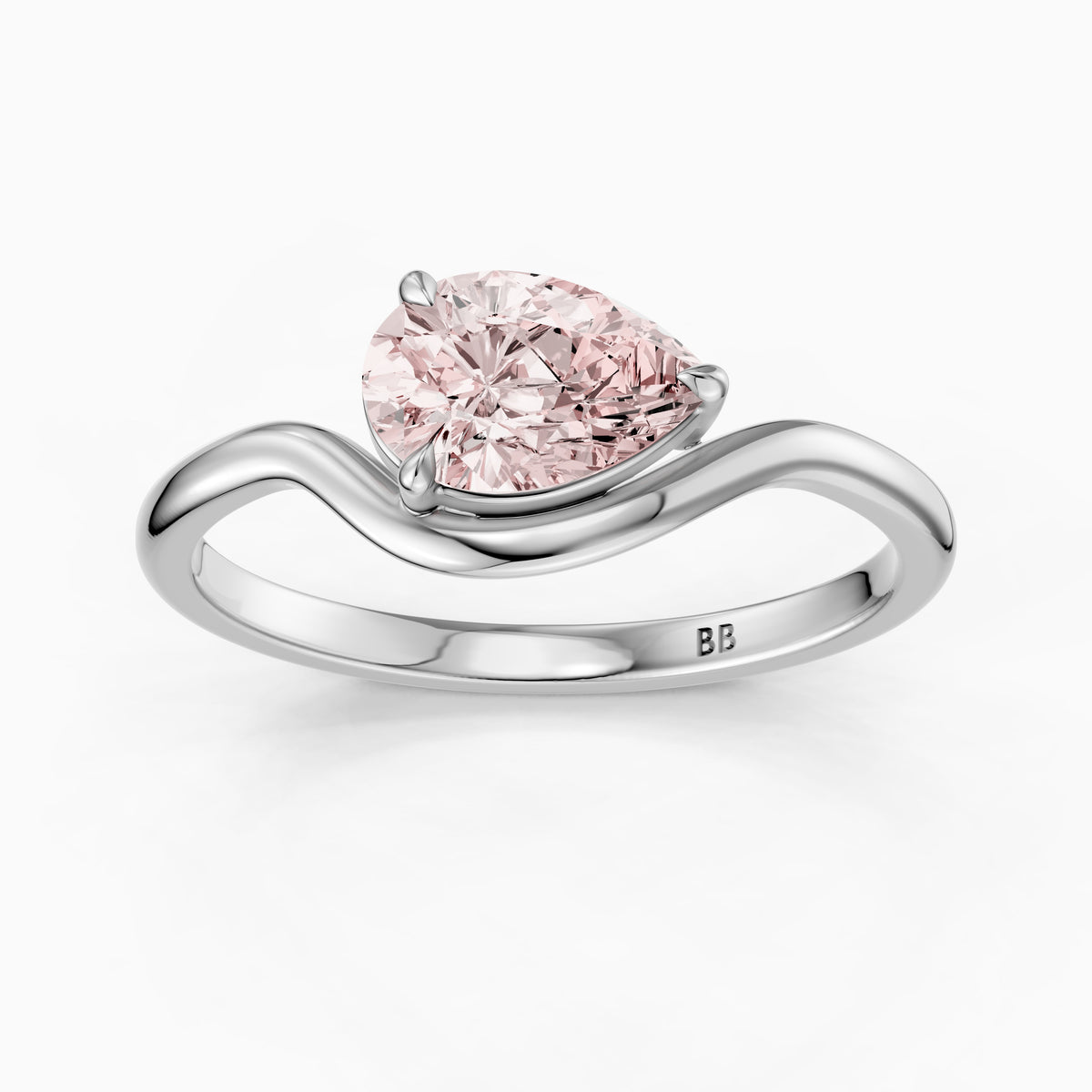Mavis Pear Cut East West Pink Lab Grown Diamond Solitaire Ring