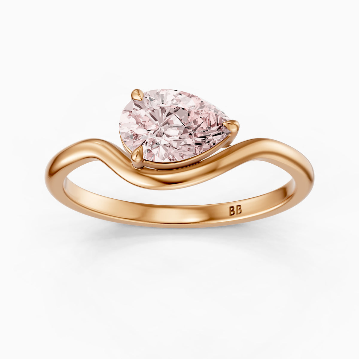 Mavis Pear Cut East West Pink Lab Grown Diamond Solitaire Ring