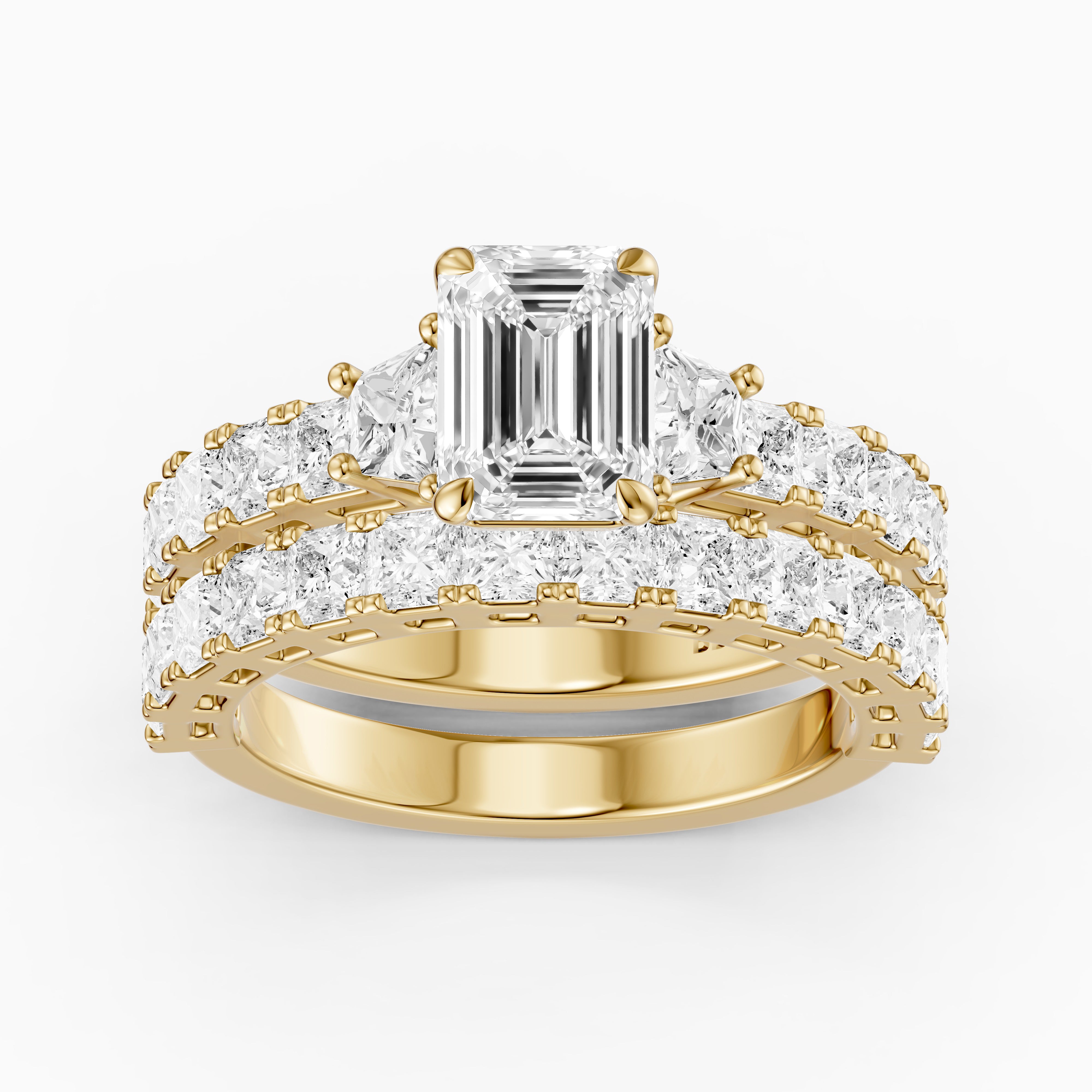 Romilly Emerald Cut Lab Grown Diamond Wide Princess Cut Bridal Set