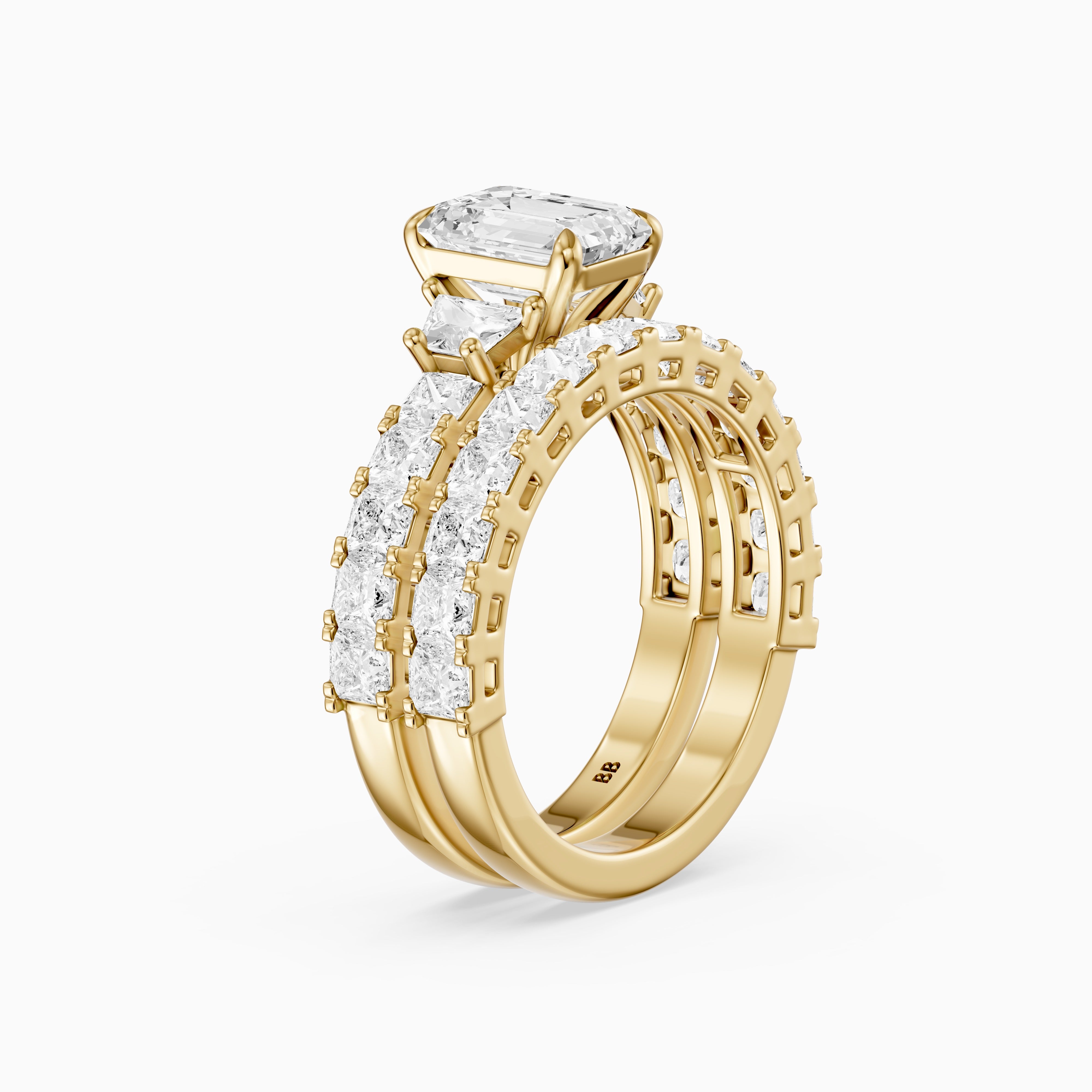 Romilly Emerald Cut Lab Grown Diamond Wide Princess Cut Bridal Set