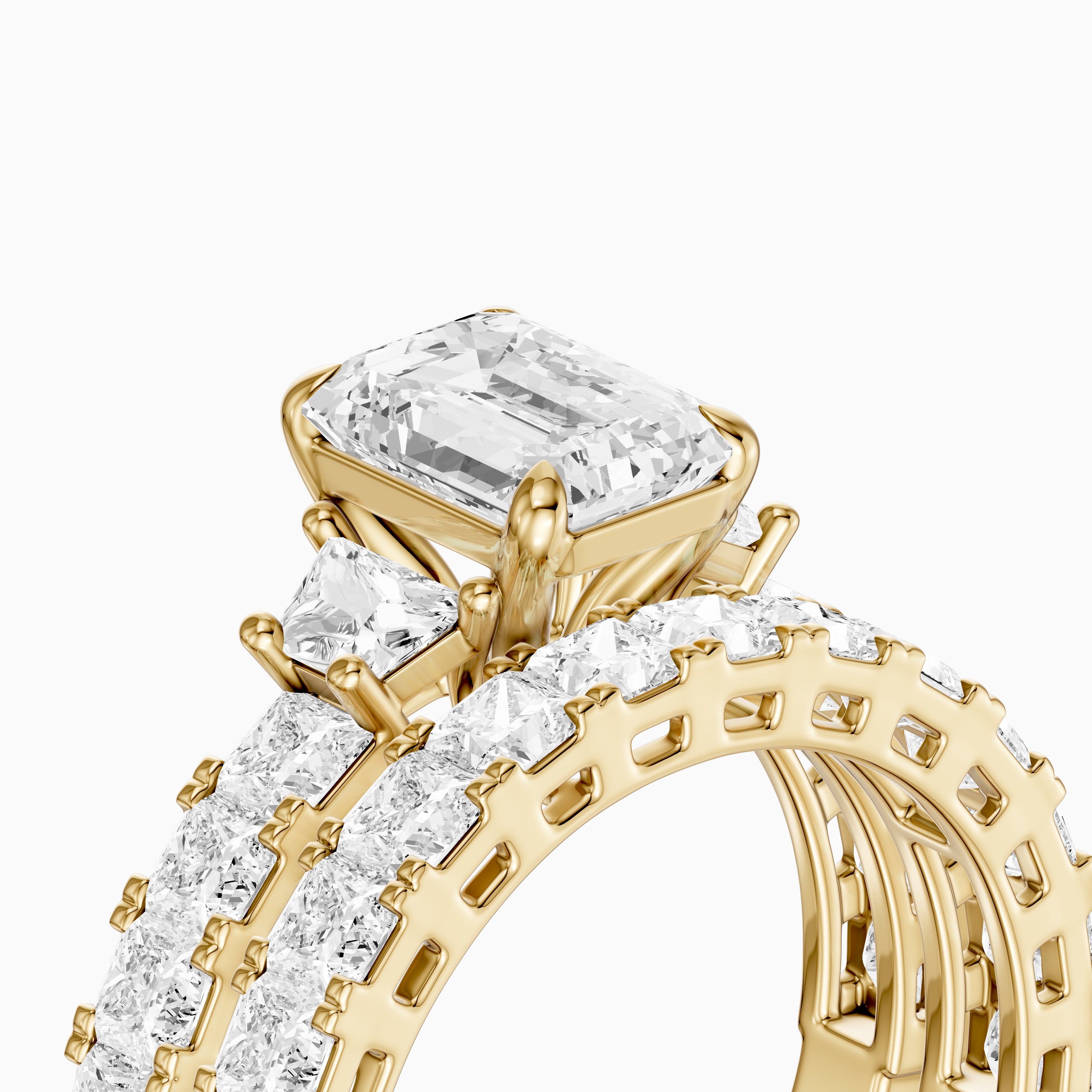 Romilly Emerald Cut Lab Grown Diamond Wide Princess Cut Bridal Set